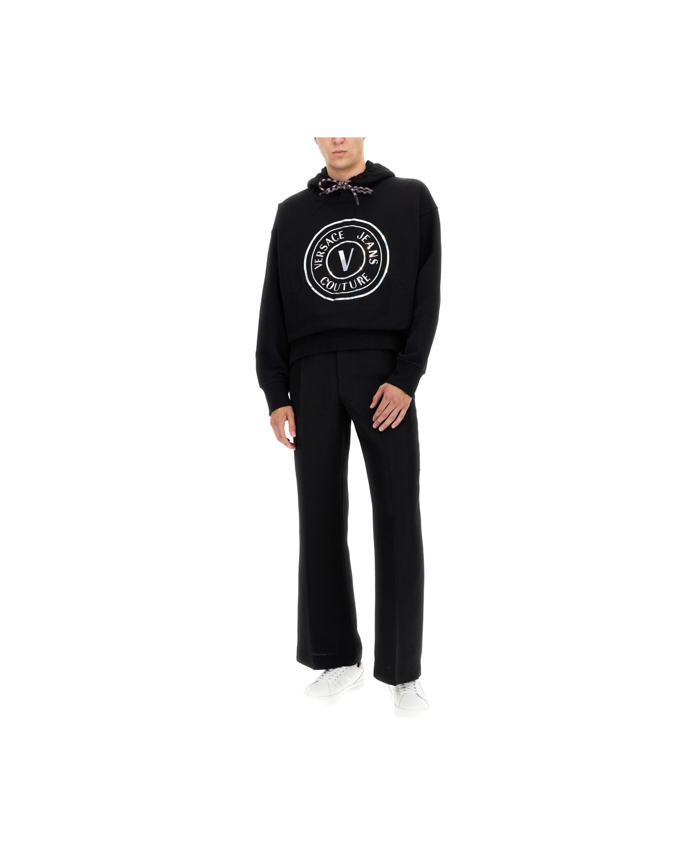 Versace Jeans Couture Sweatshirt With Laminated Logo - BLACK