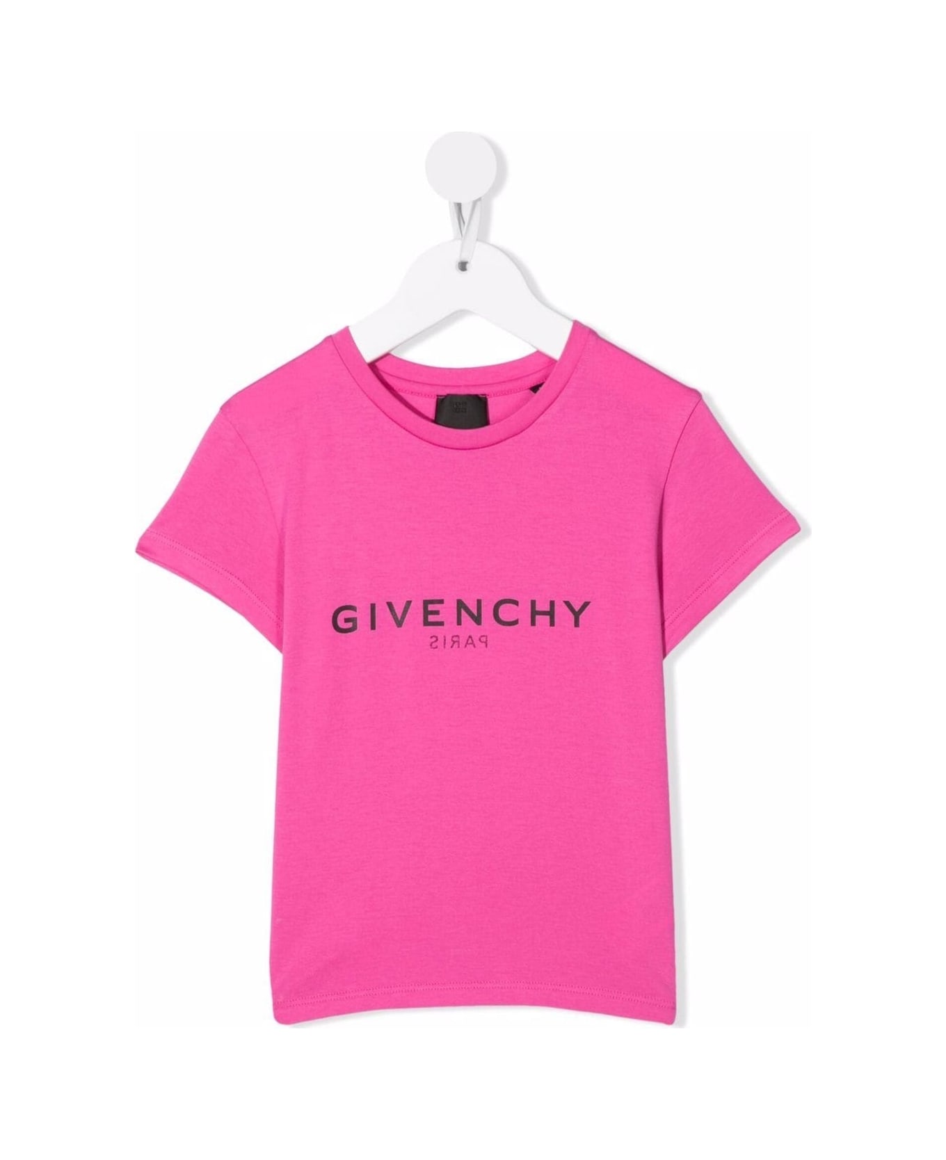 Givenchy Girl Pink Cotton T-shirt With Logo Print - Fuxia