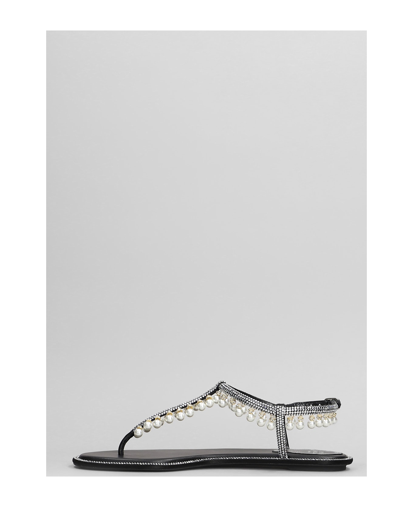René Caovilla Diana Flats In Black Leather - black