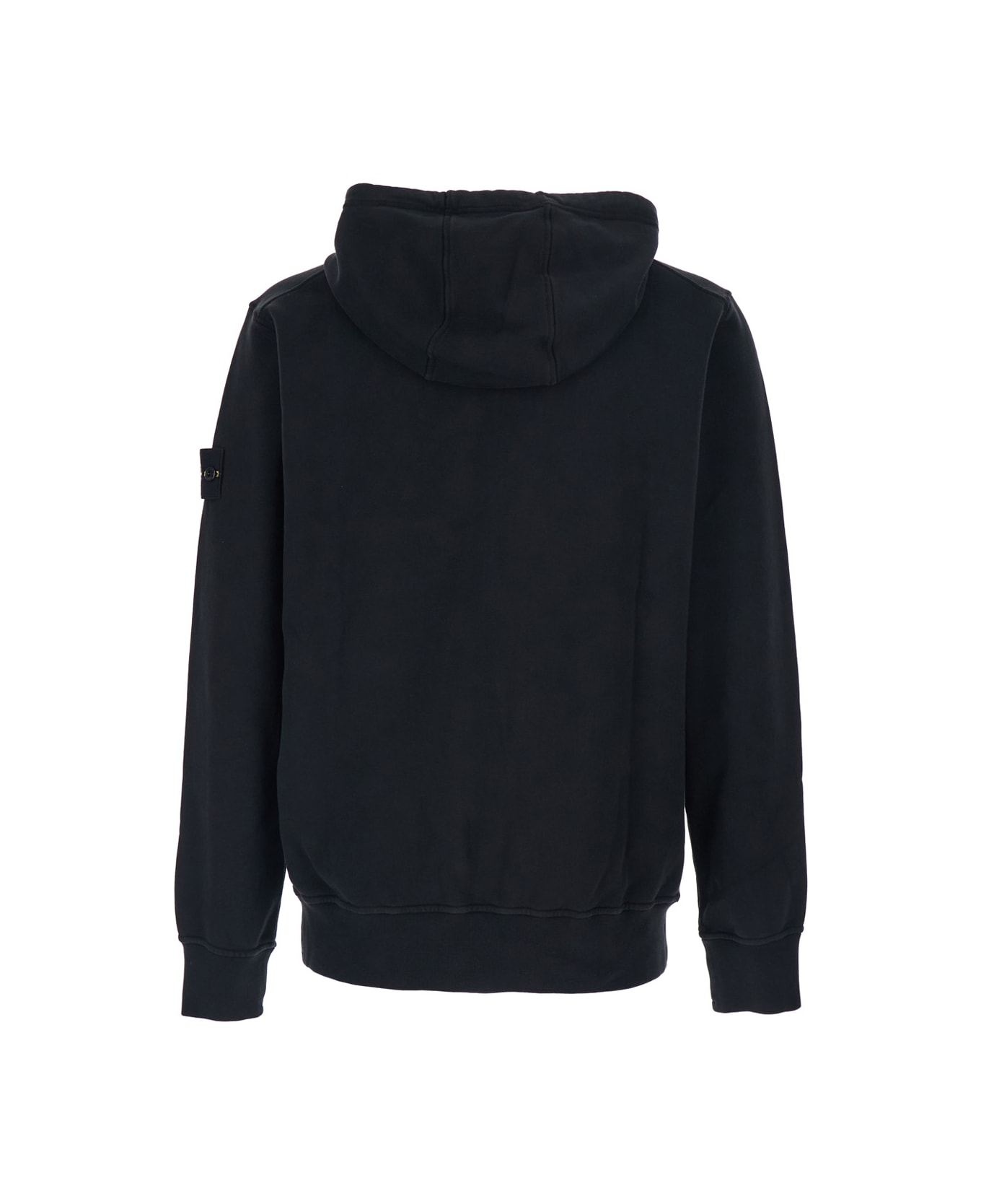 Stone Island Black Sweatshirt With Drawstring Hood And Logo Patch On The Sleeve In Cotton Man - Black