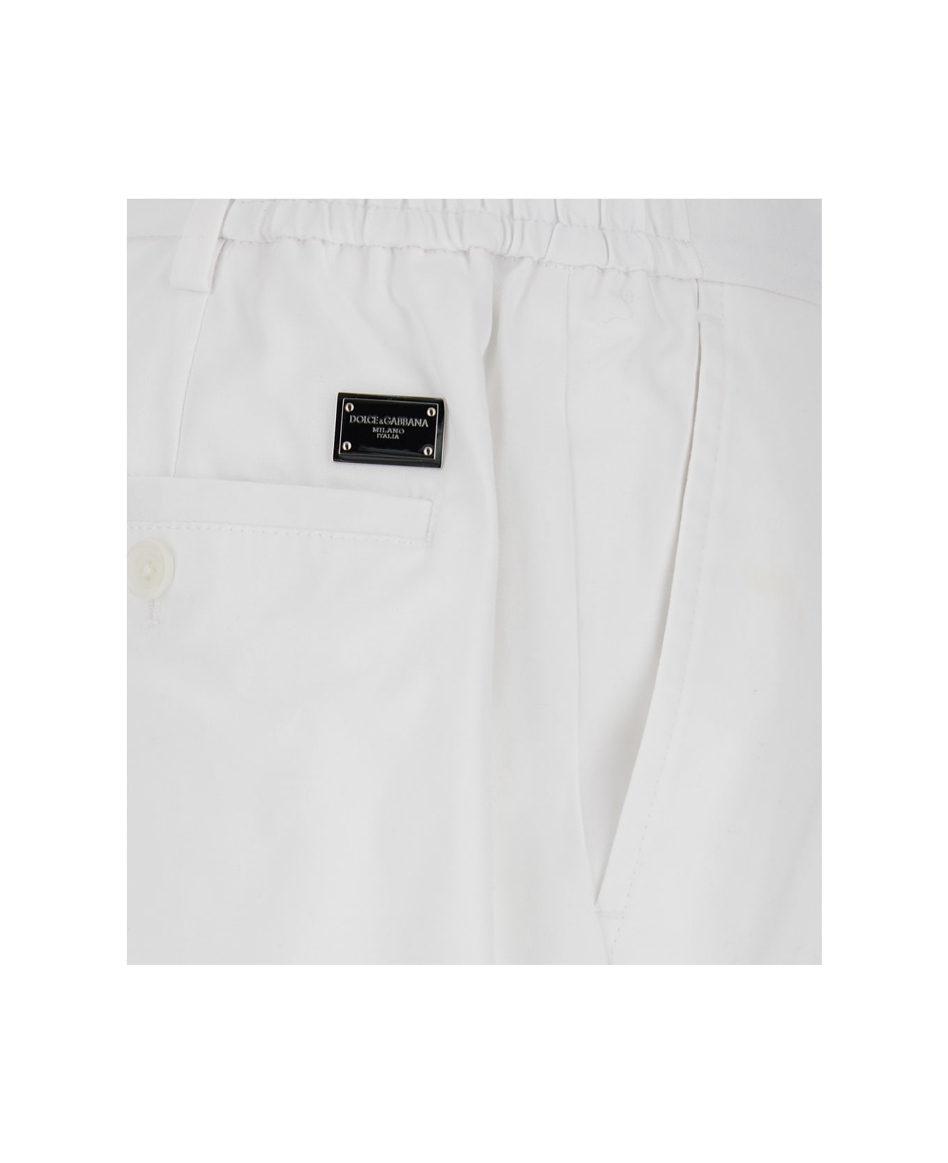 Dolce & Gabbana White Five Pocket Pants With Logo Plaque On The Back In Cotton Man - BIANCO