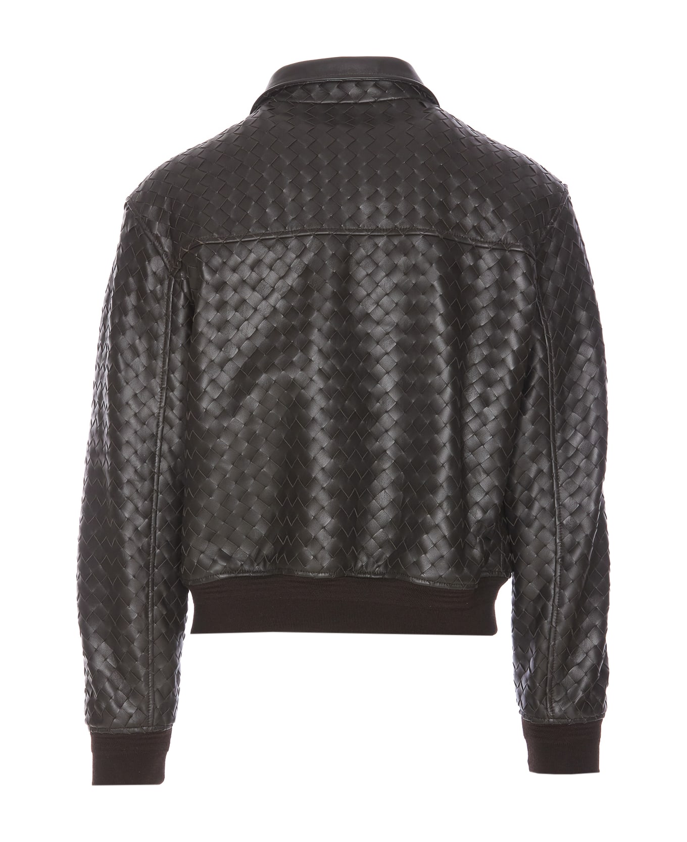 Bottega Veneta Intrecciato Leather Zip Jacket - Brown