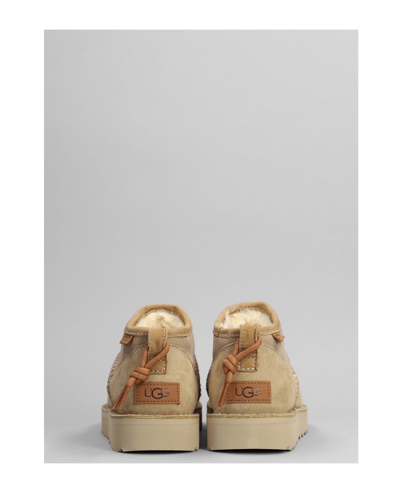 UGG Ultra Mini Crafted Low Heels Ankle Boots In Beige Suede - beige