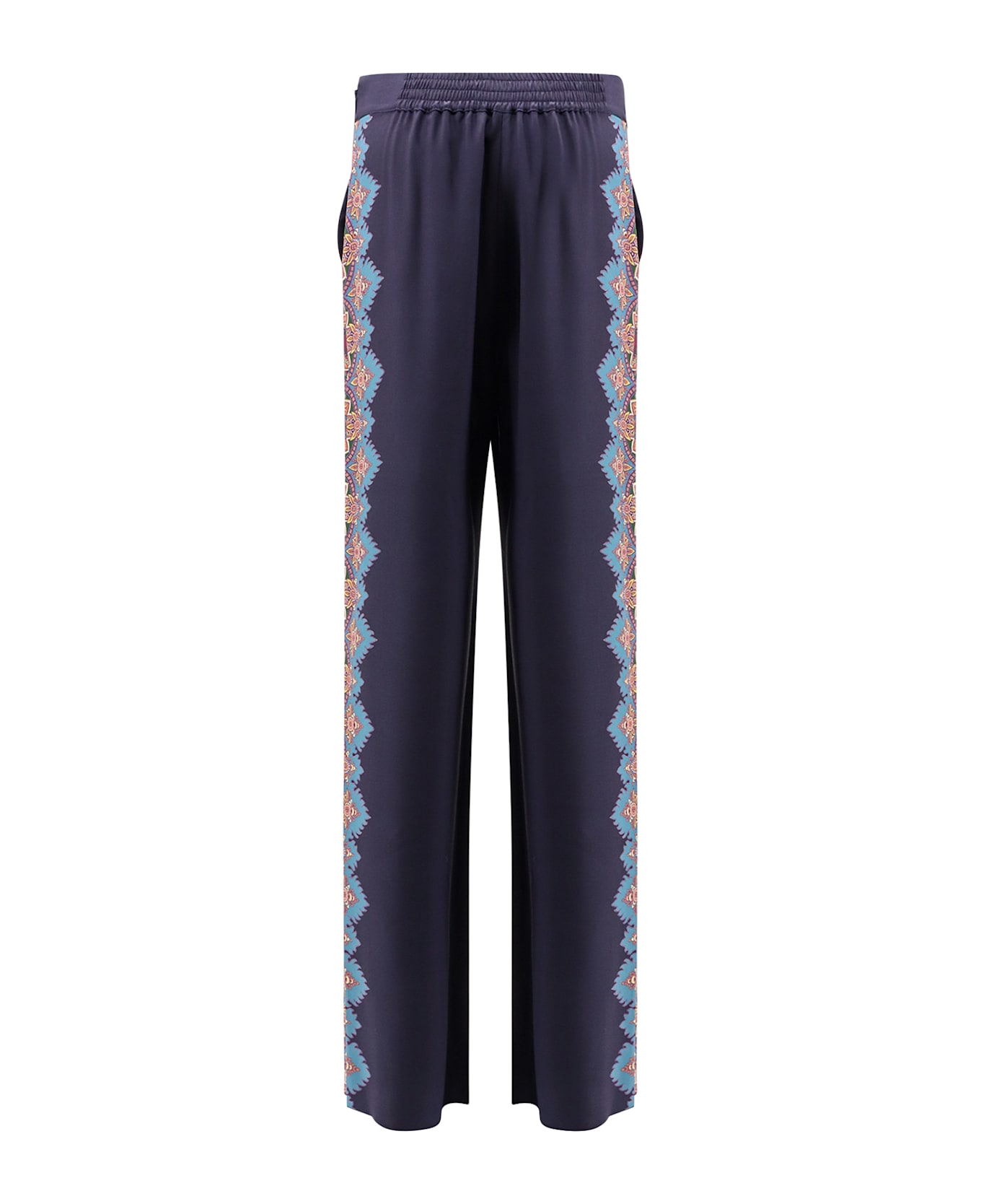 Etro Silk Trousers With Floral Print - Blue