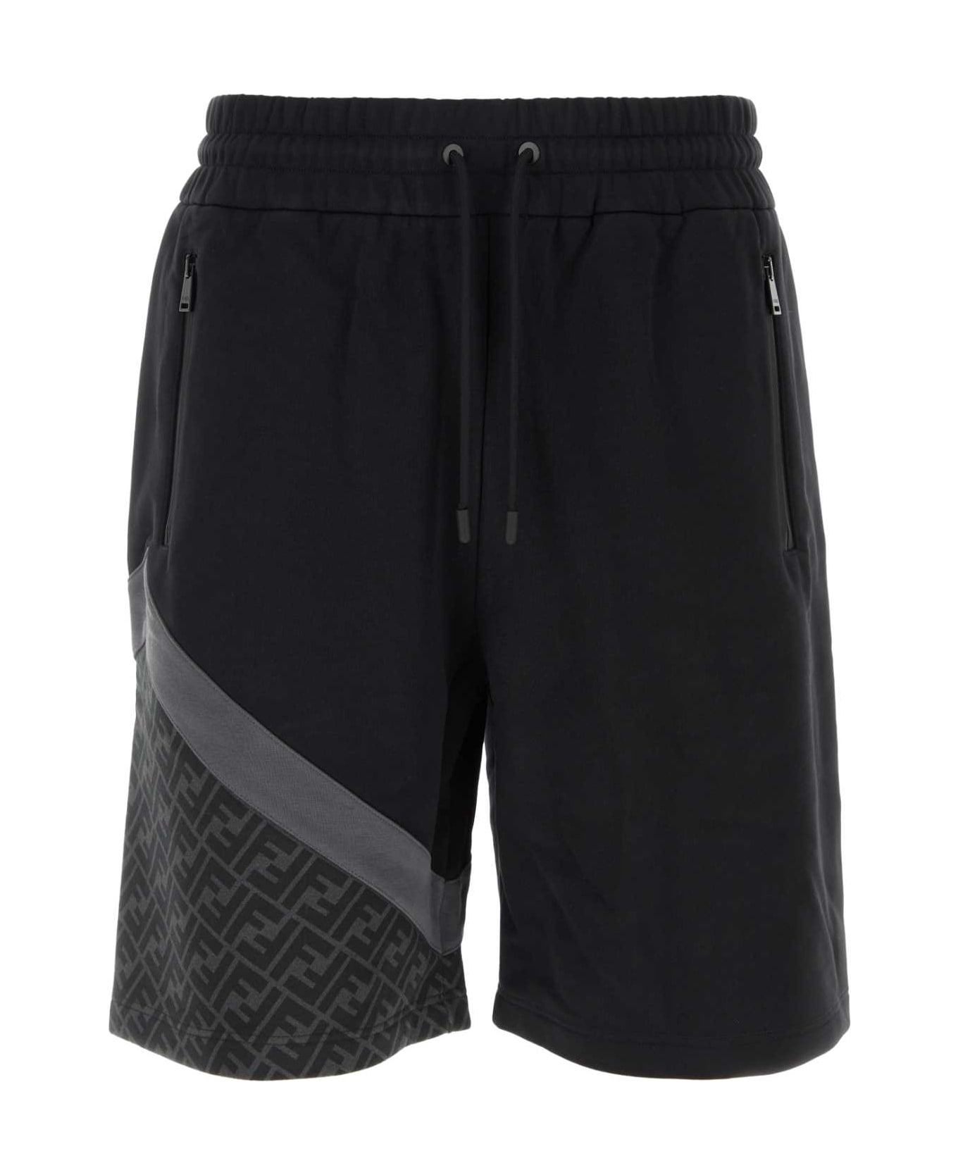 Fendi Black Cotton Blend Bermuda Shorts - ANTRACITE