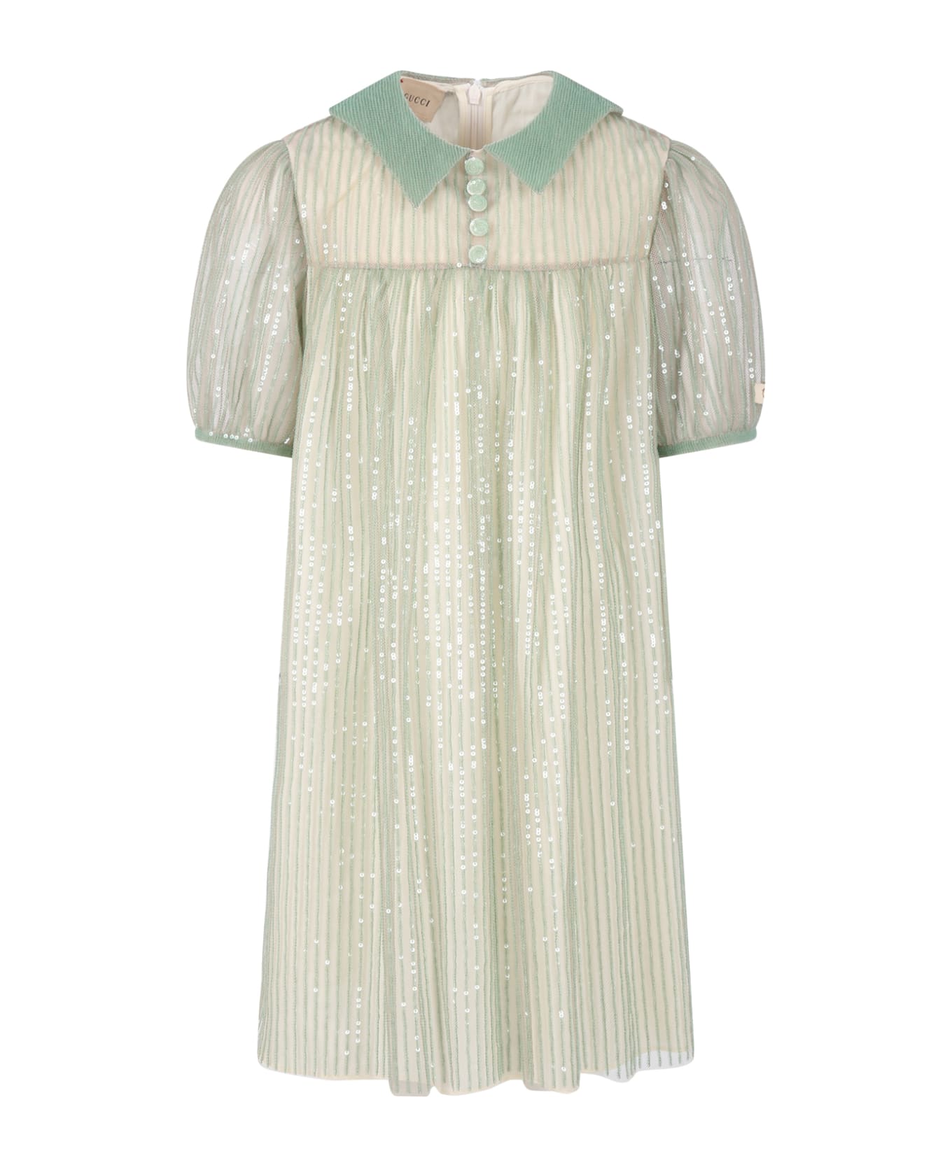Gucci Green Dress For Girl With Sequins Et Logo - Green