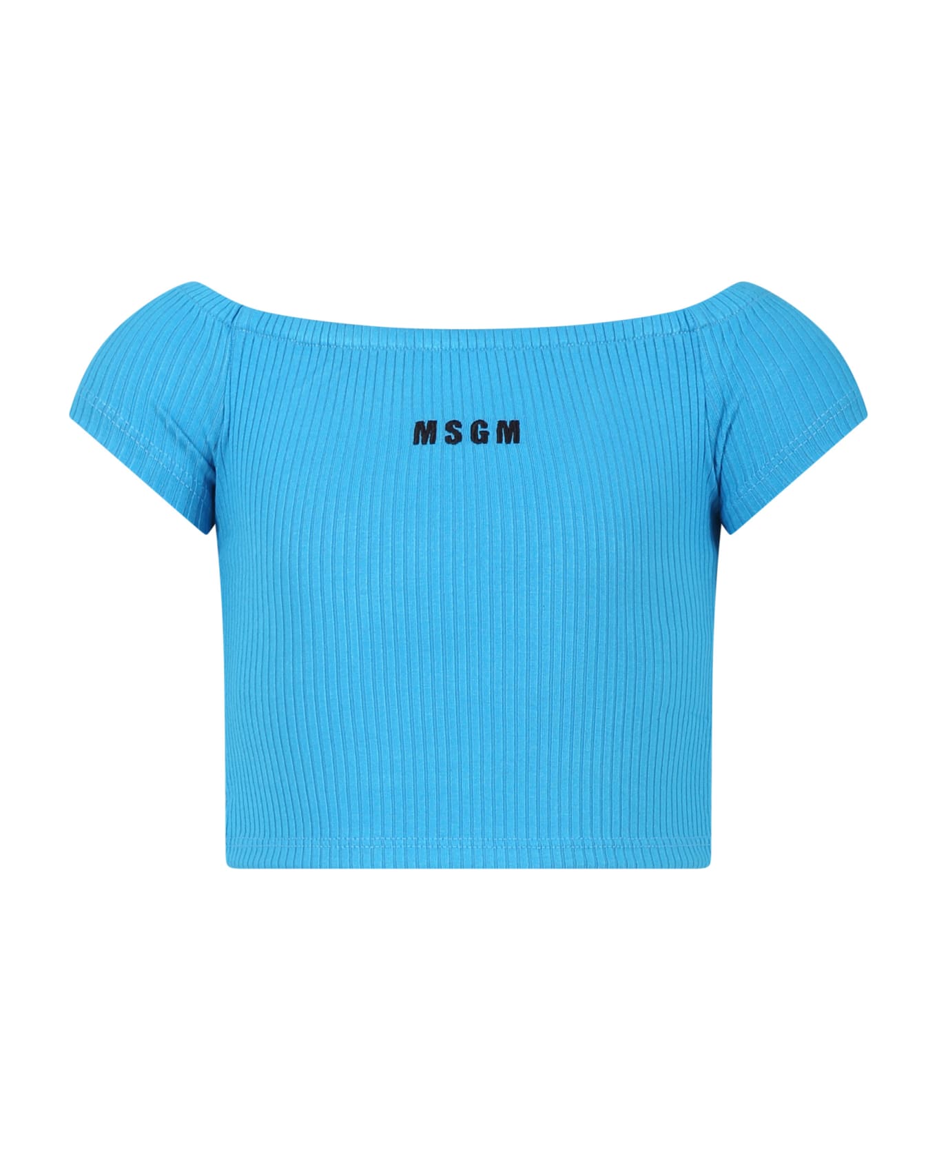 MSGM Light Blue T-shirt For Girl With Logo - Light Blue Tシャツ＆ポロシャツ