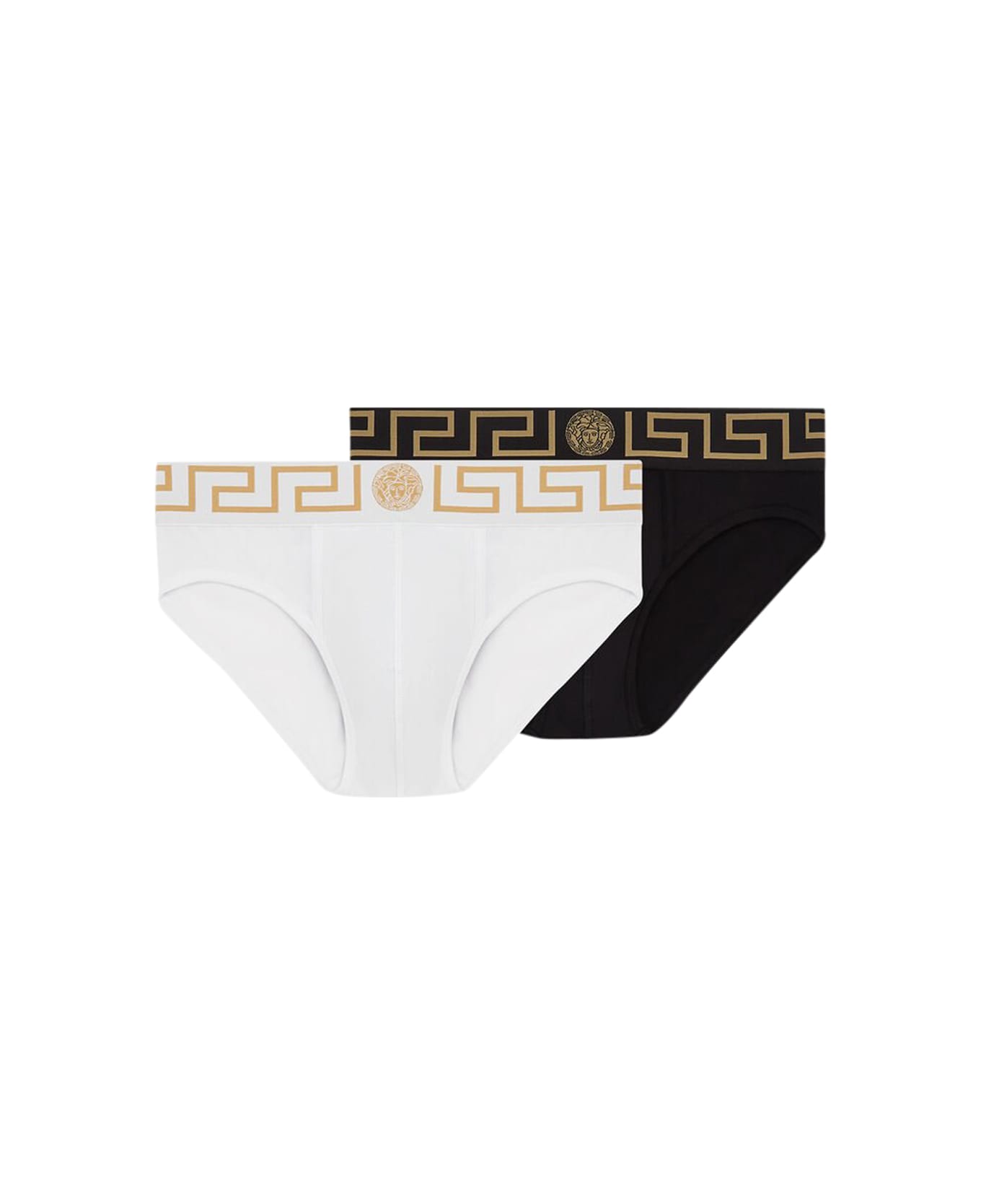 Versace Set Of Two Cotton Briefs With Logoed Elastic Band - K Black White Gold