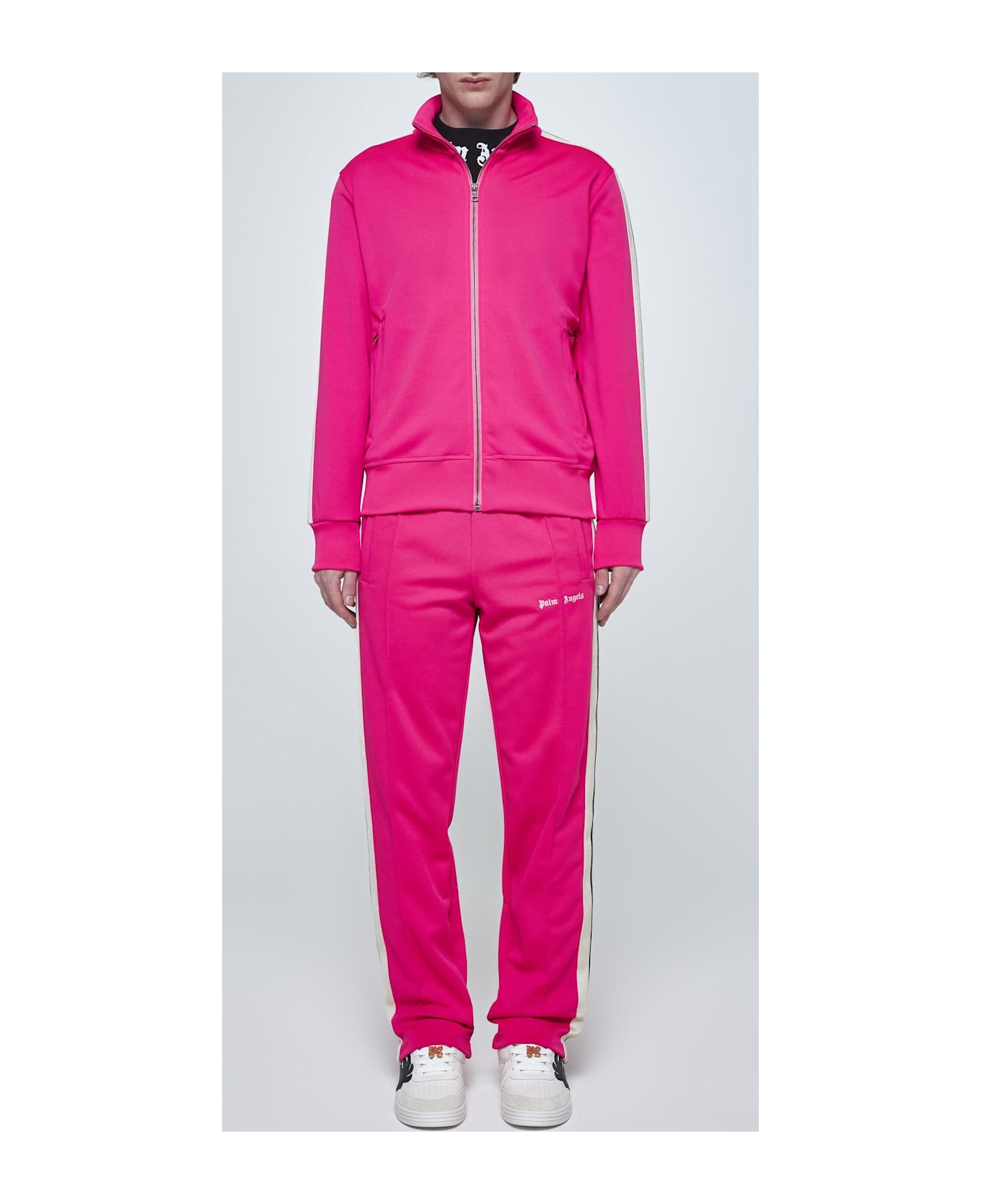 Palm Angels Logo Jersey Track Trousers - FUCHSIA FLUO  OFF WHITE