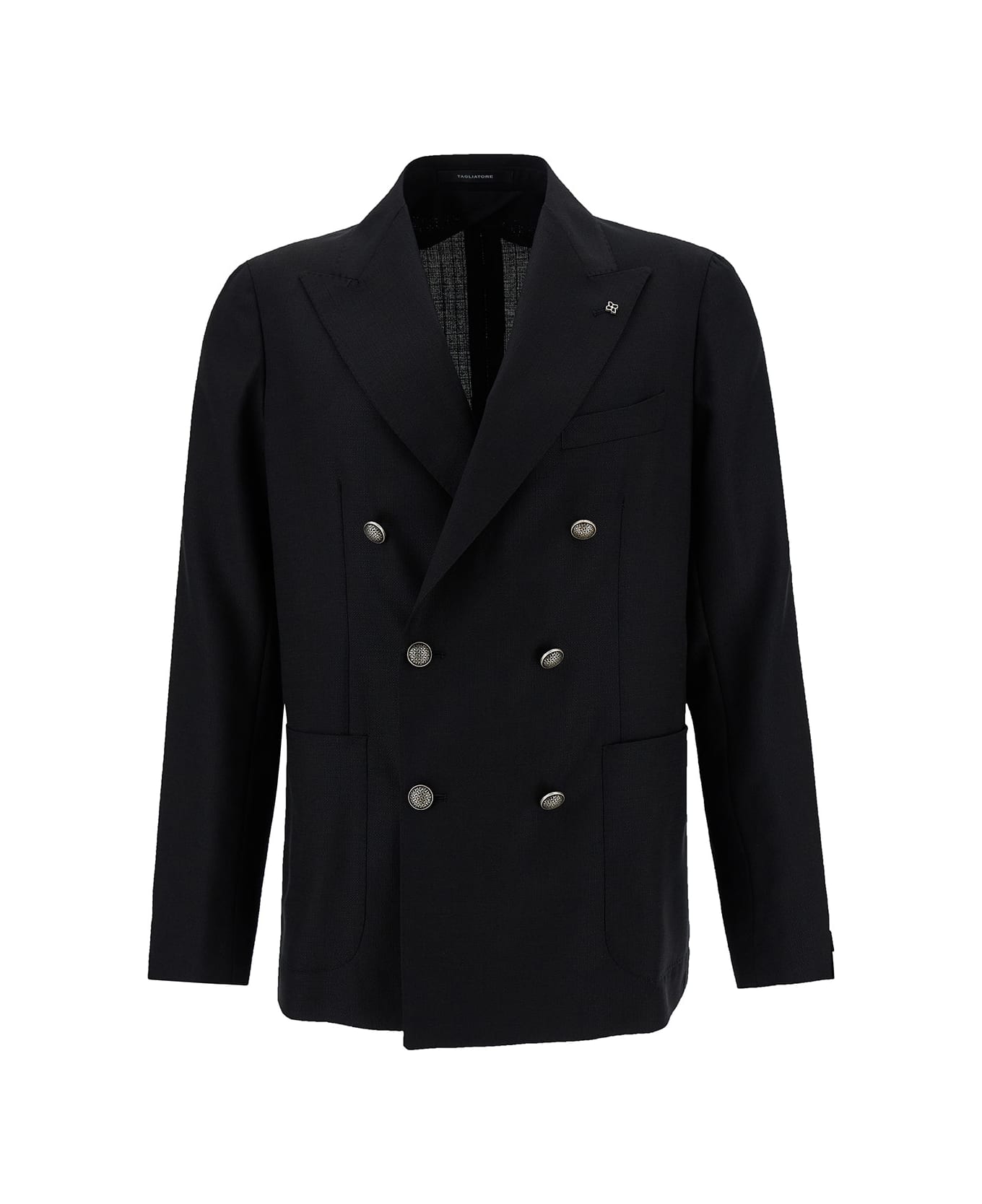 Tagliatore 'montecarlo' Black Double-breasted Jacket With Silver-colored Buttons In Wool Man - Black