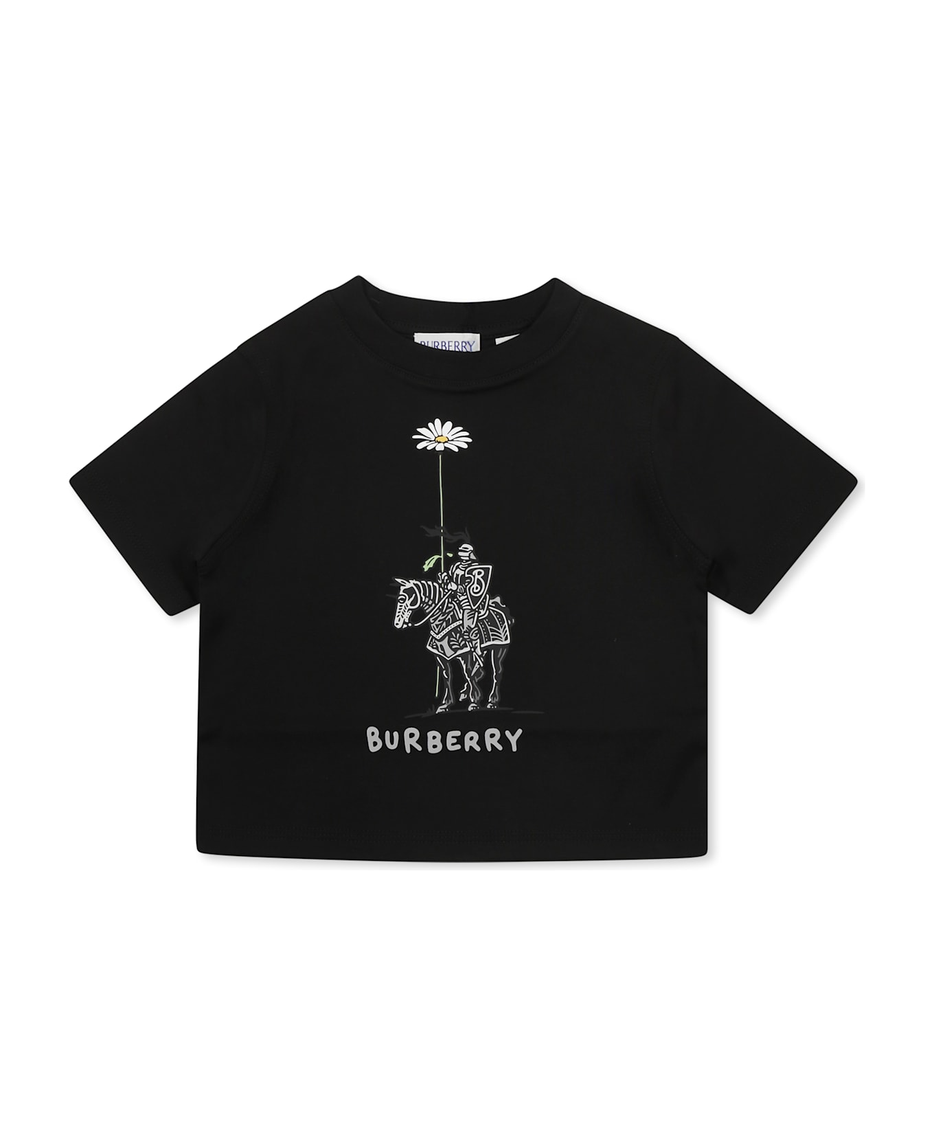 Burberry Black T-shirt For Baby Kids With Logo And Equestrian Knight - Black