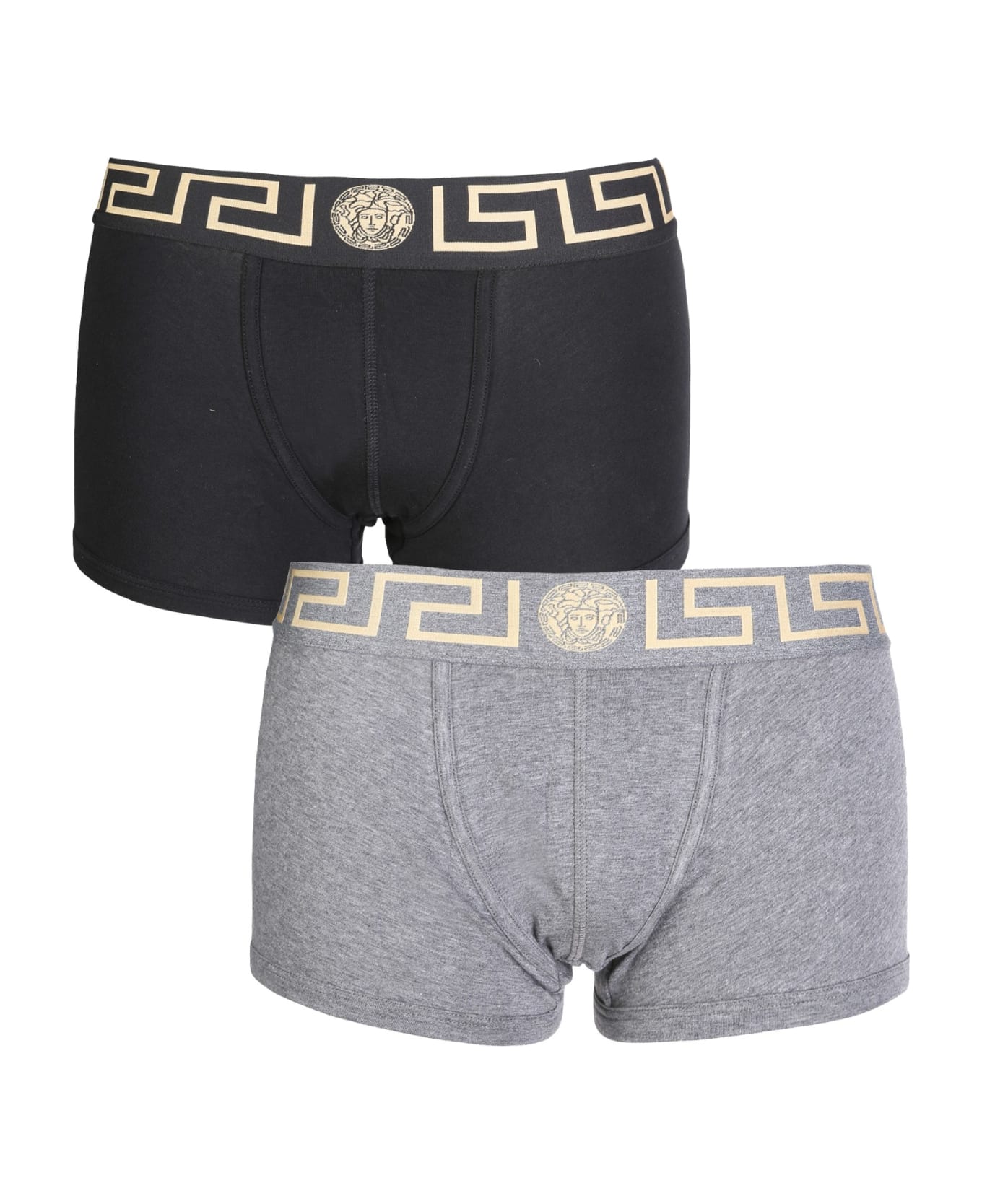 Versace Pack Of Two Boxer Shorts With Greek - NERO GRIGIO ショーツ