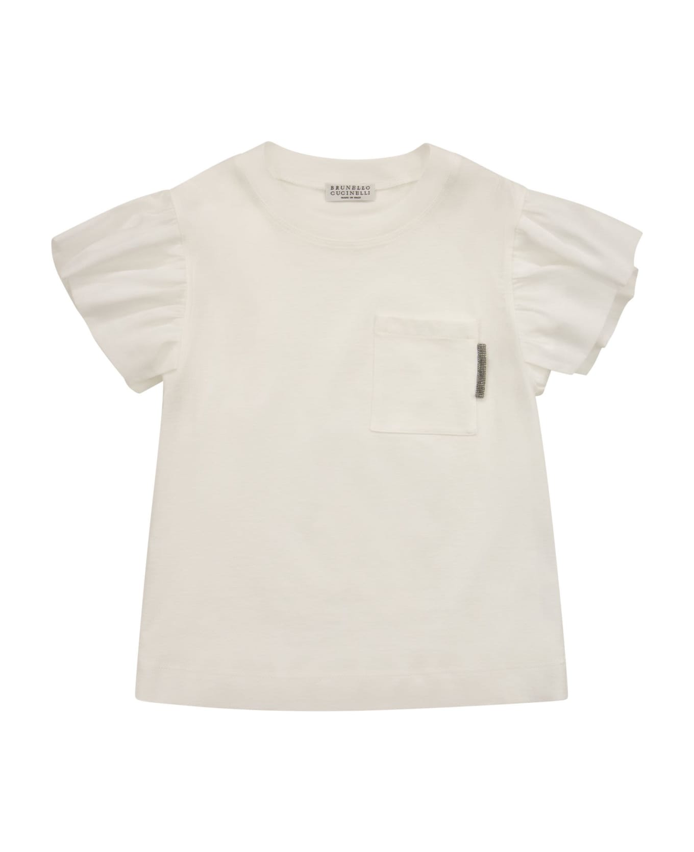 Brunello Cucinelli Lightweight Cotton Jersey T-shirt With Monile And Organza Inserts - White