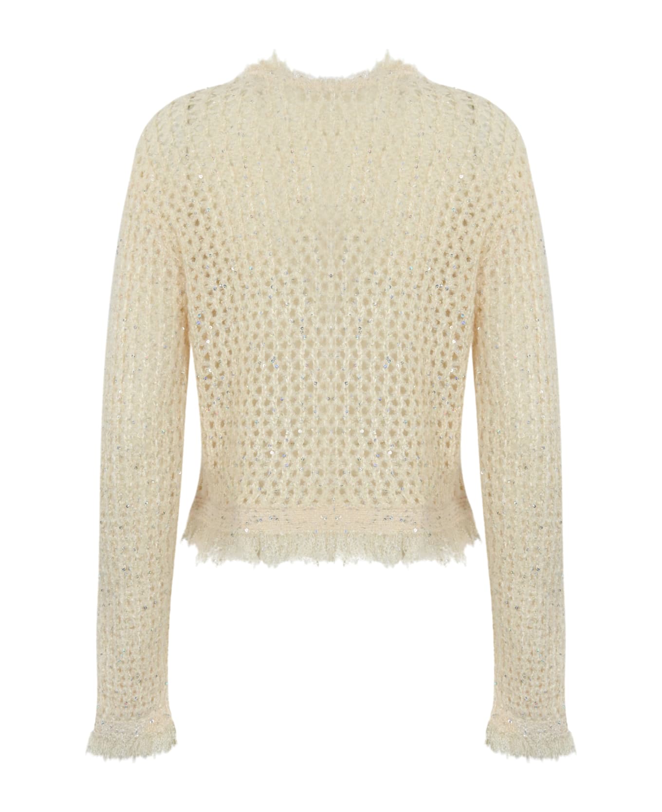 TwinSet Mesh Jacquard Knit Jacket - Old white