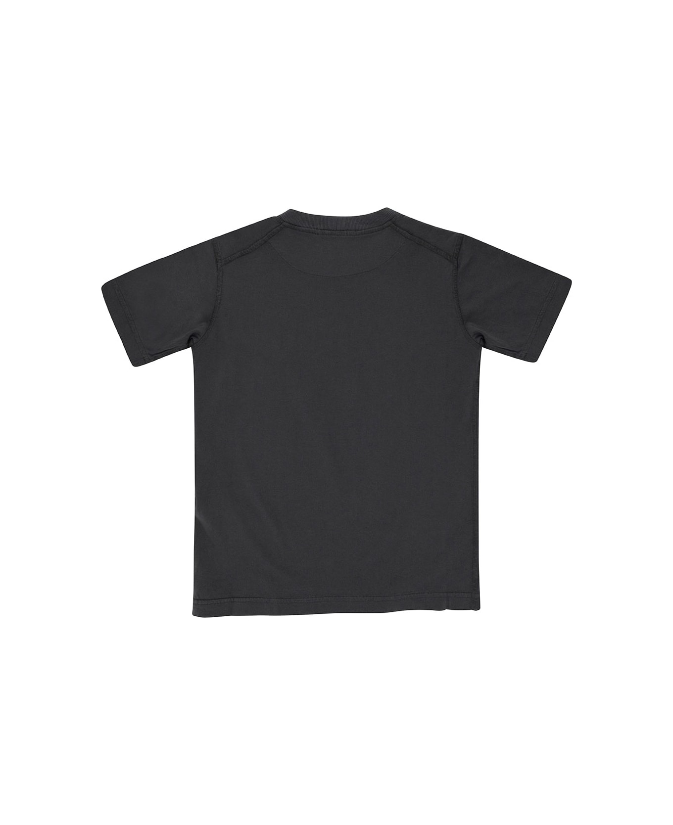 Stone Island Junior Black Crewneck T-shirt With Logo Patch In Cotton Boy - Black