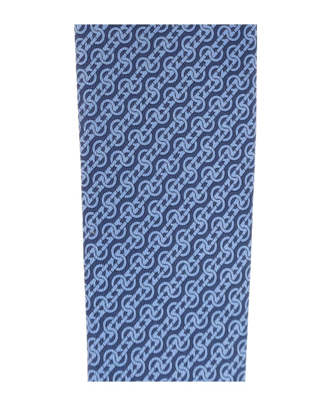 Ferragamo Micro Pattern Printed Tie - Navy ネクタイ