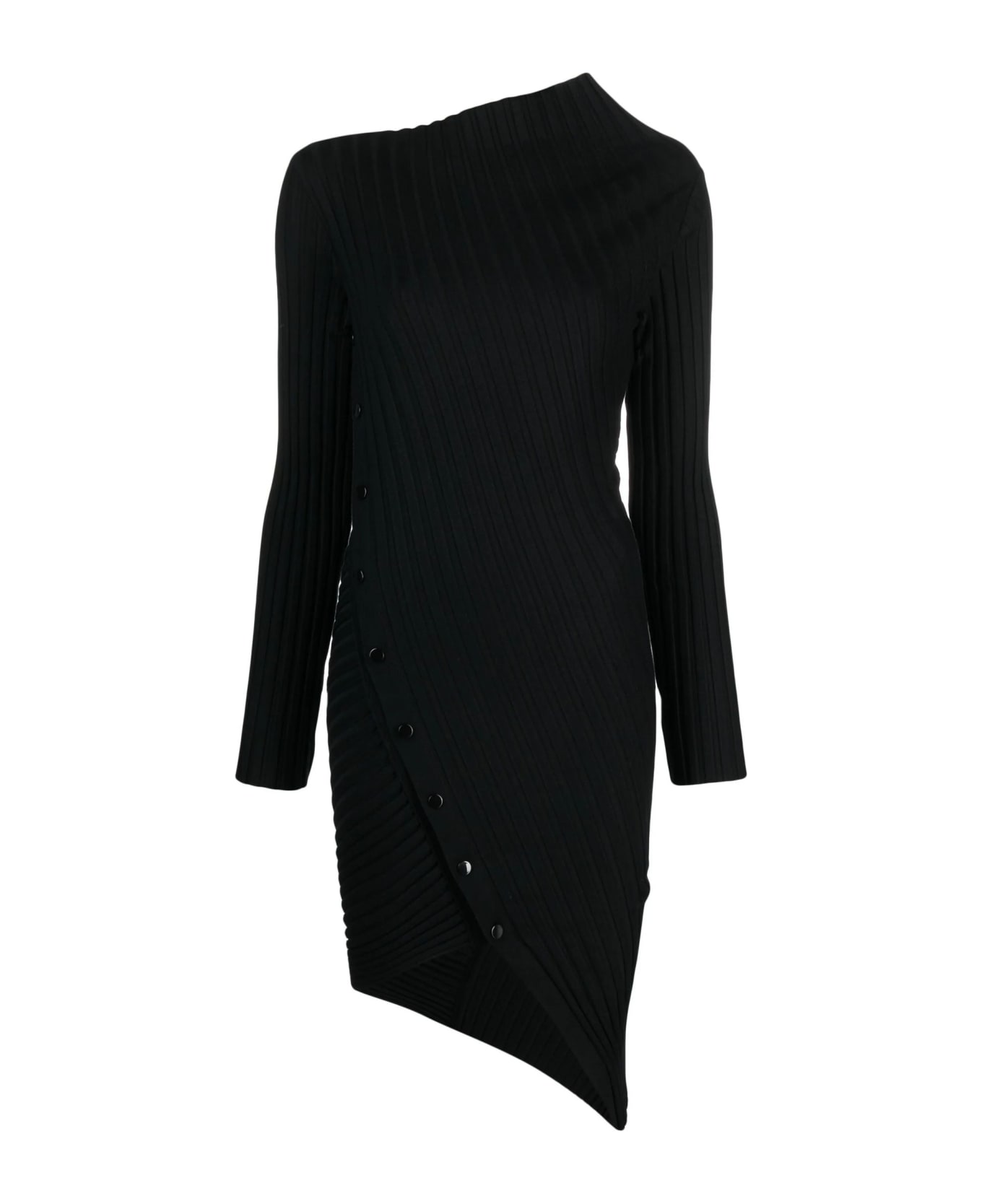 Philosophy di Lorenzo Serafini Black Asymmetric Ribbed-knit Dress - Black