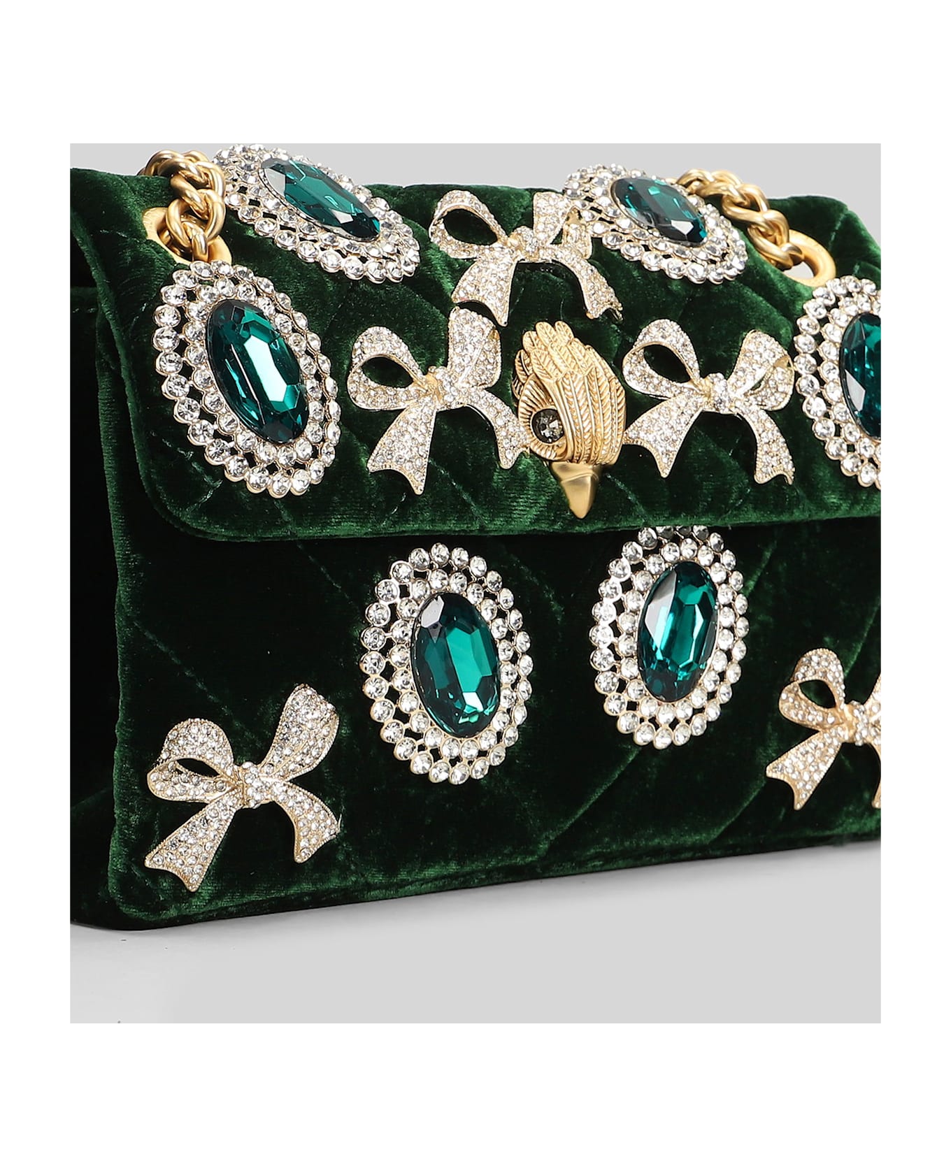 Kurt Geiger Mini Kensington Shoulder Bag In Green Velvet - green