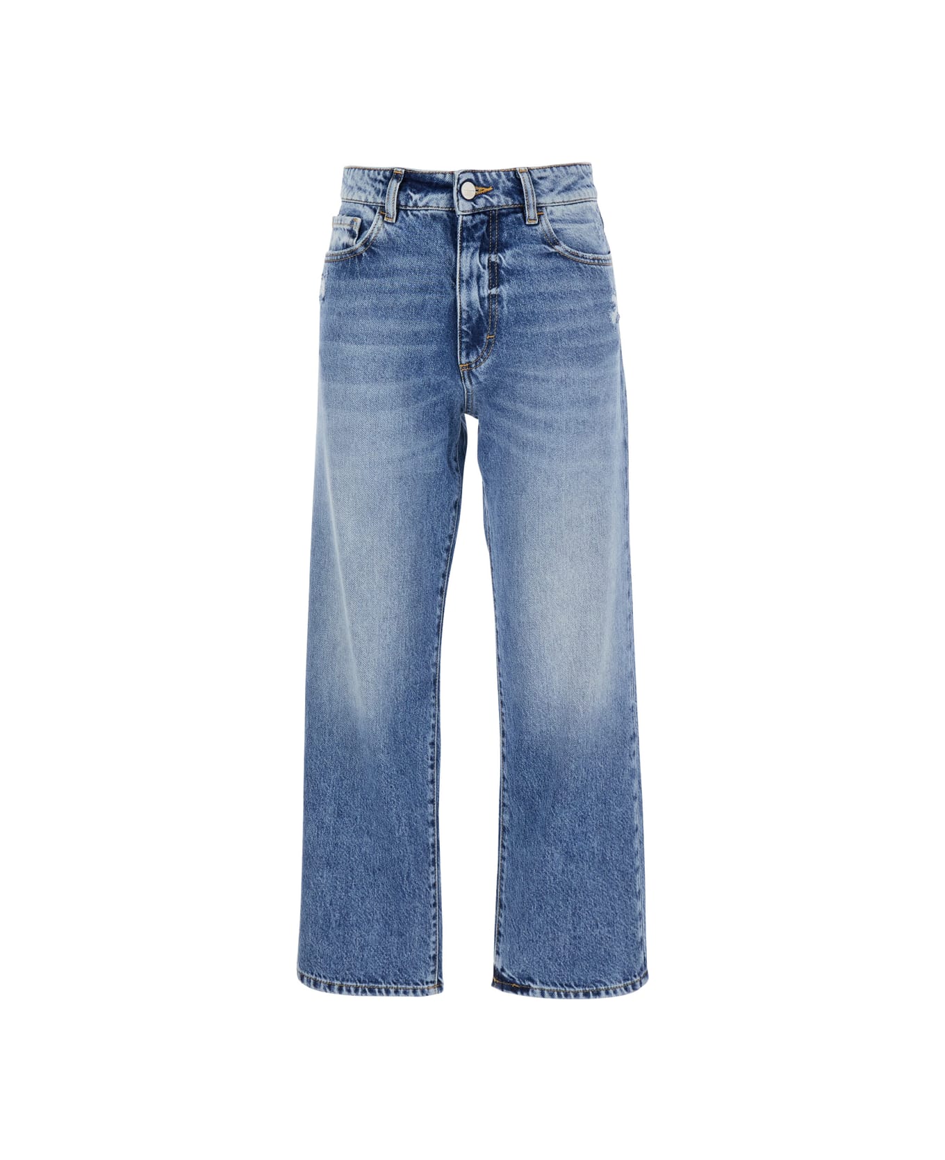 Icon Denim Light Blue Jeans With Logo Patch On The Rear And Ripped Detail On The Rear In Denim Woman - Light blue