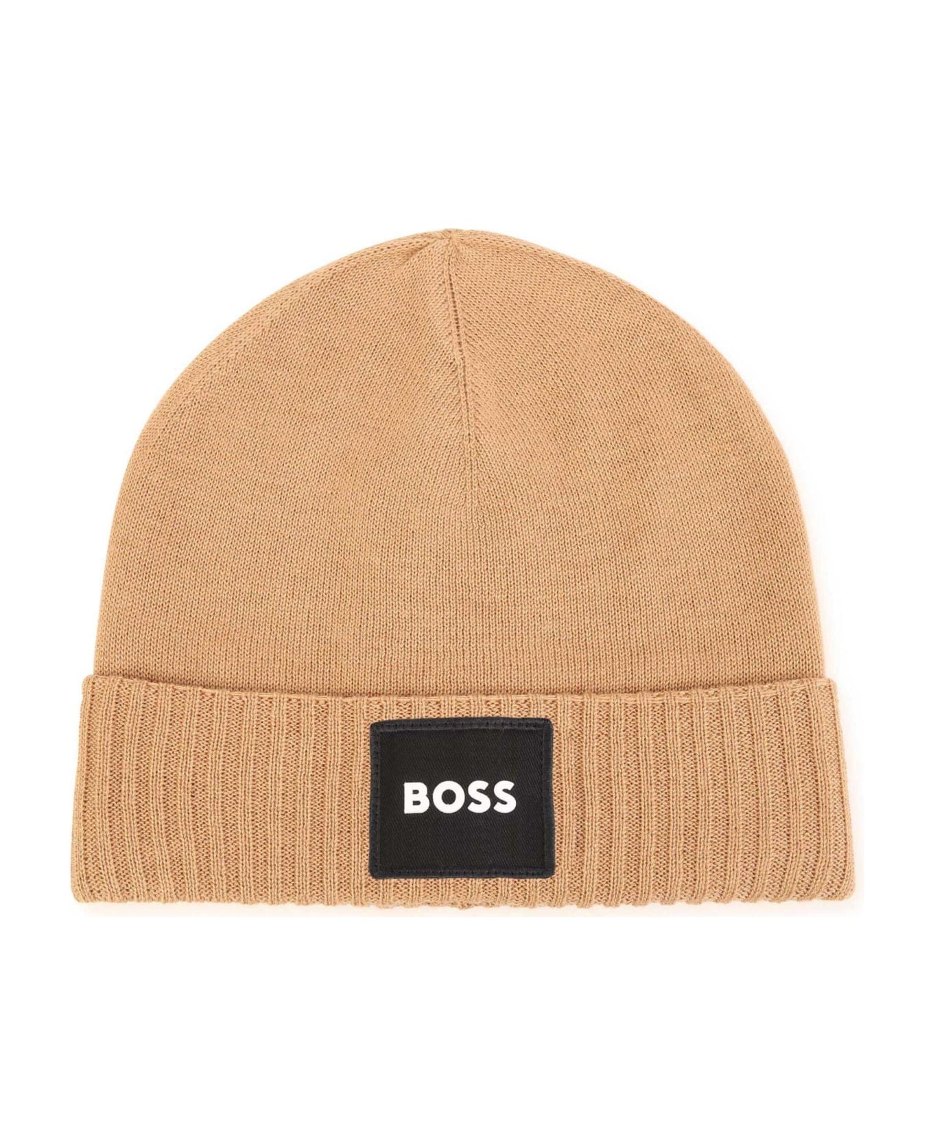 Hugo Boss Logo Patch Knitted Beanie - Beige アクセサリー＆ギフト