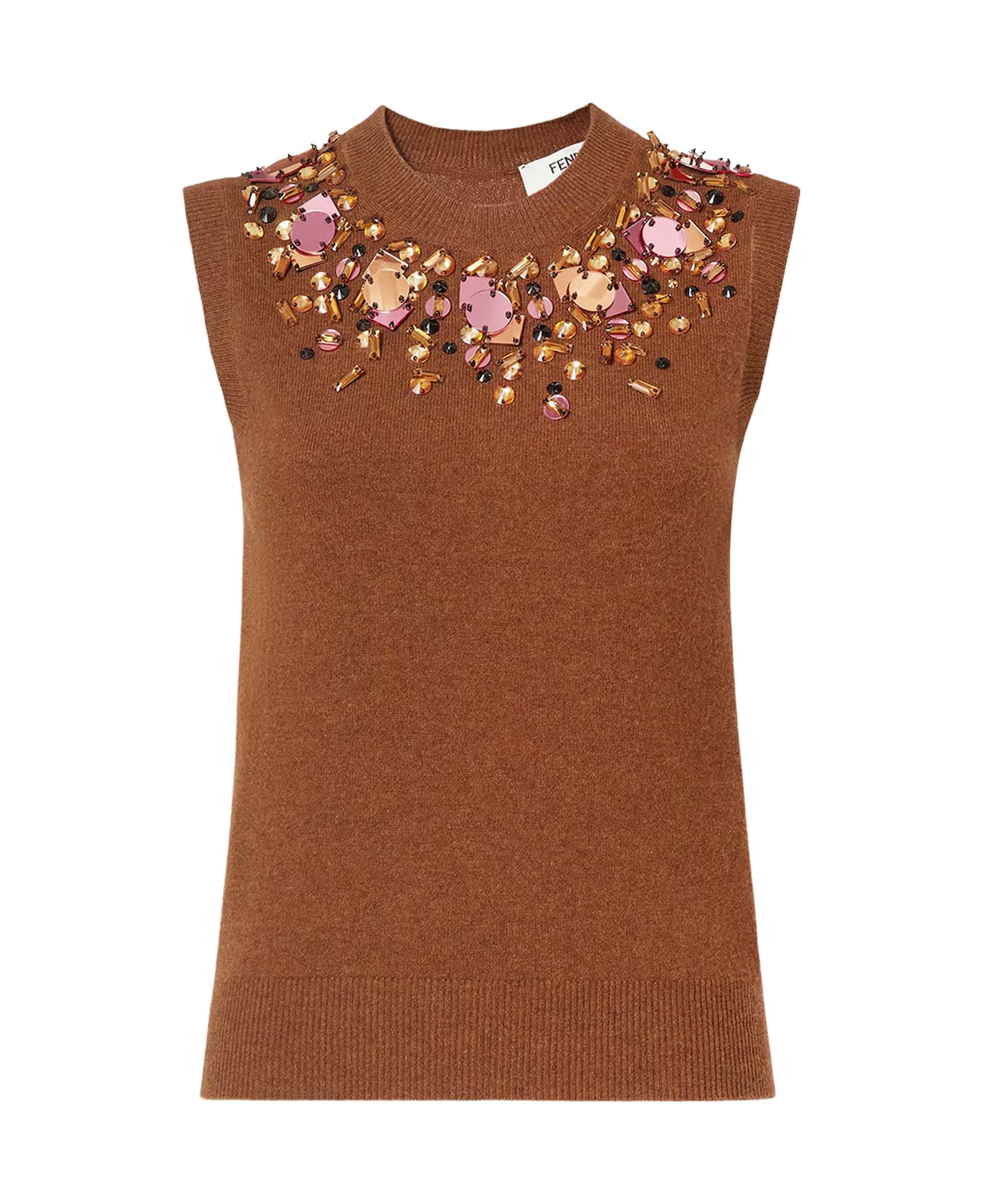 Fendi Sleeveless Wool And Cashmere Sweater - RUST-25