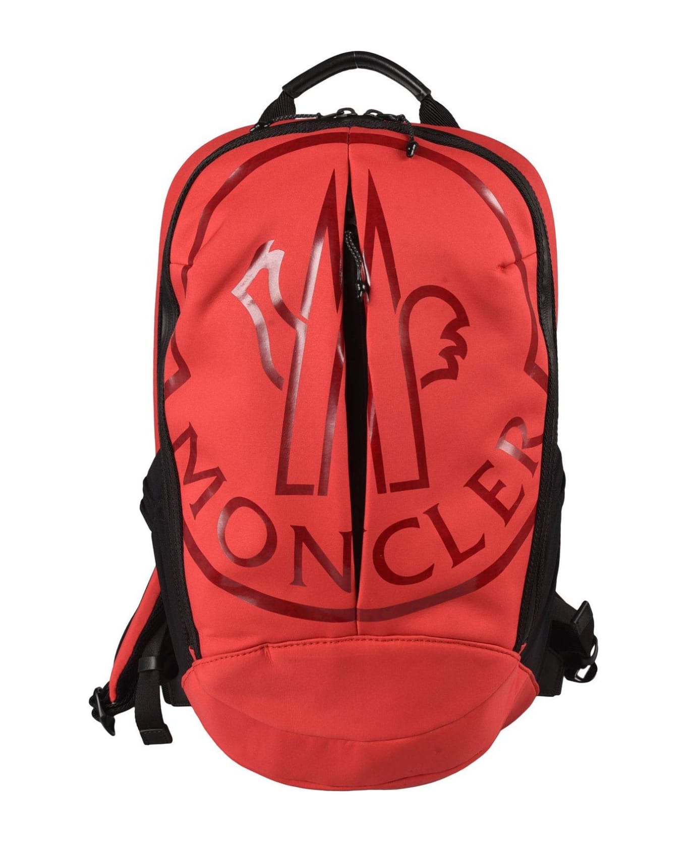 Moncler Logo Print Zipped Backpack - Red