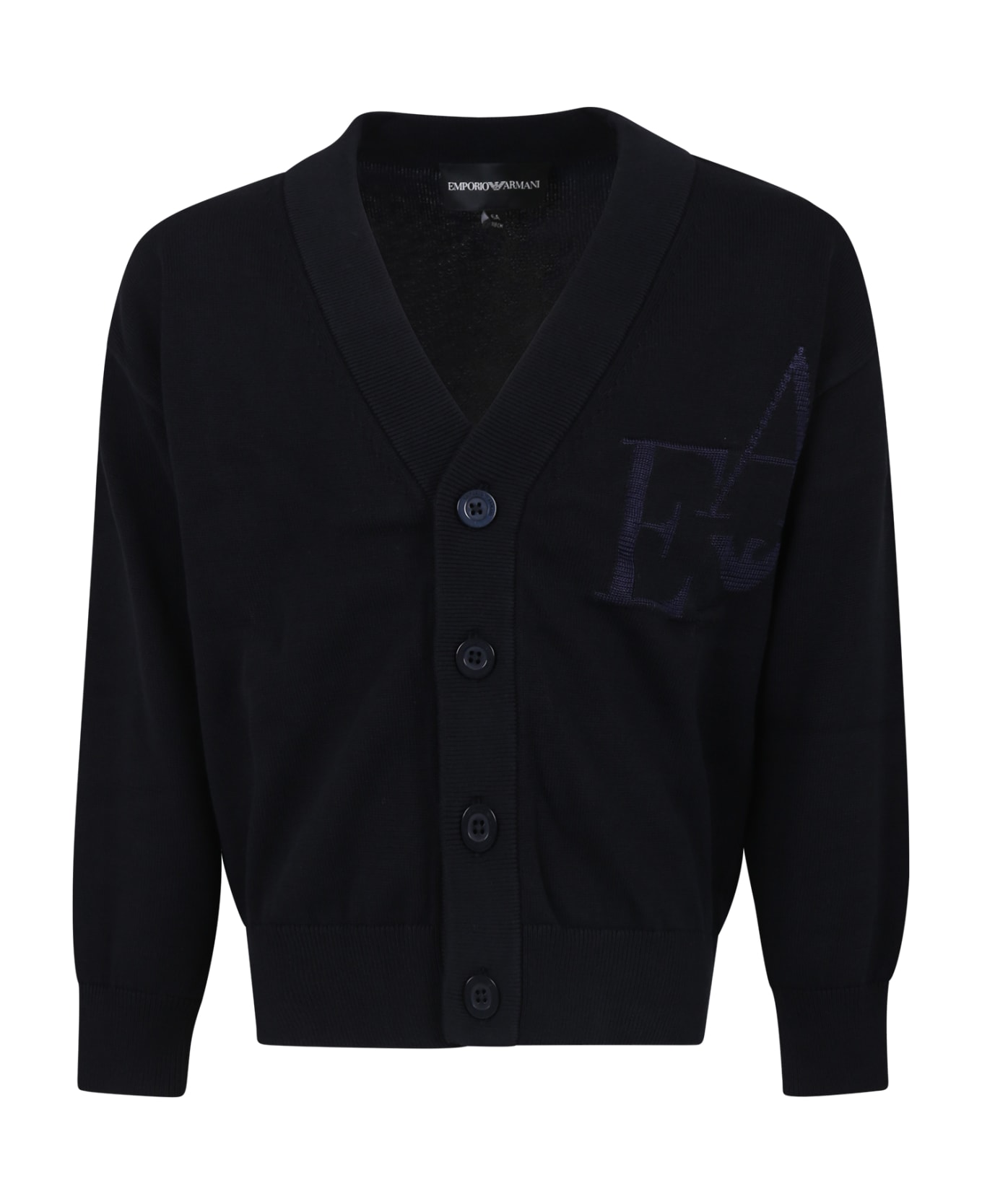 Emporio Armani Blue Cardigan For Boy With Embroidered Logo - Blue
