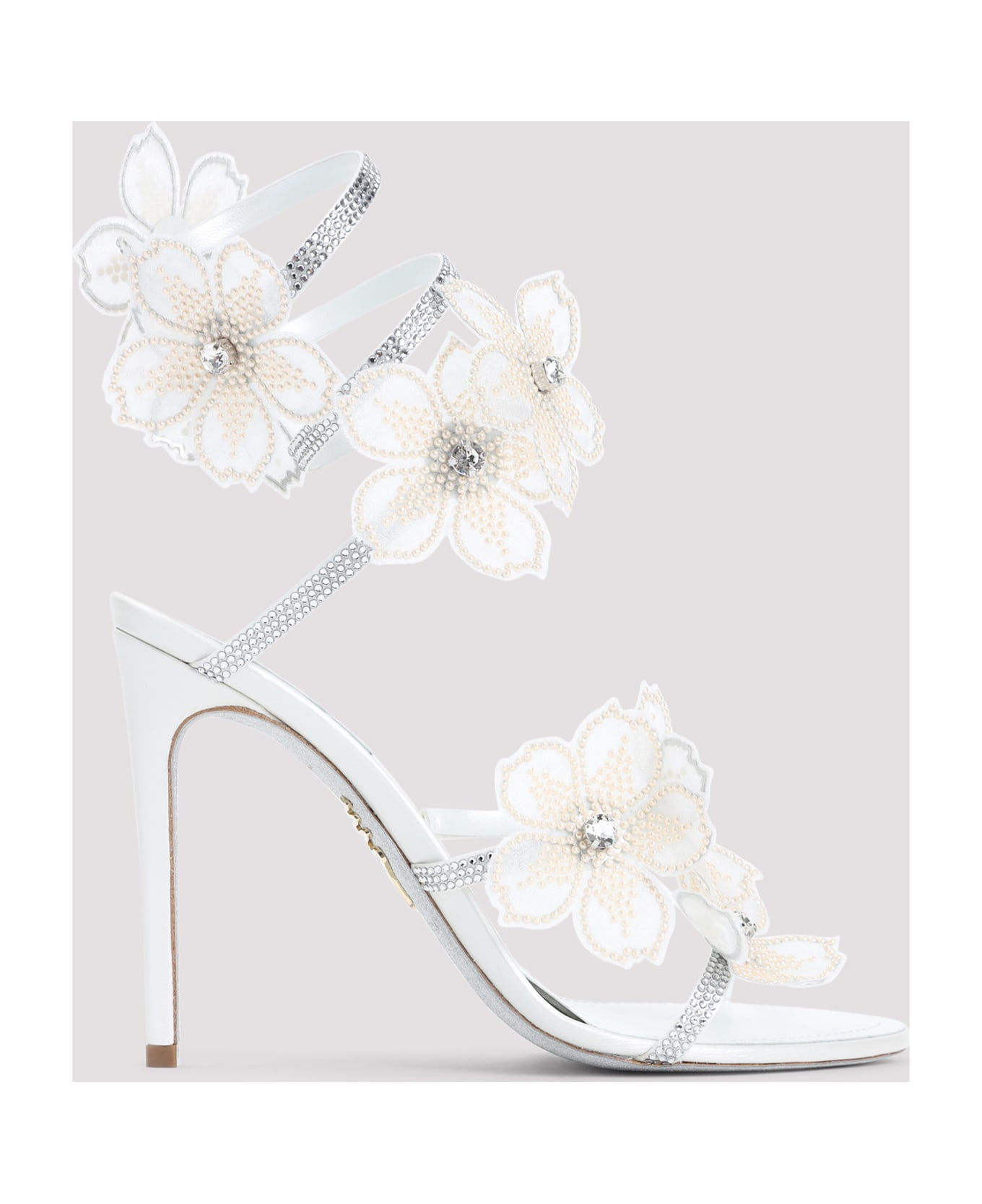 René Caovilla Flower Sandals - Ivory Satin Crystal Cream Strass