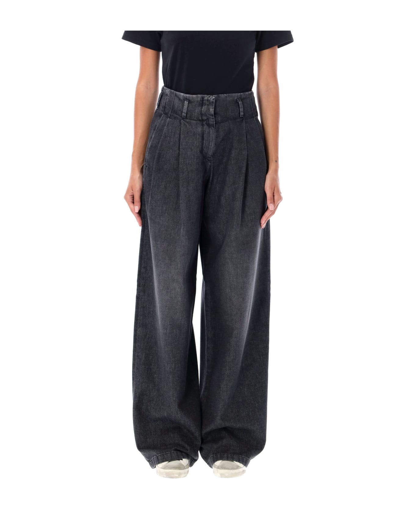 Golden Goose Wide Leg Pleated Jeans - BLACK