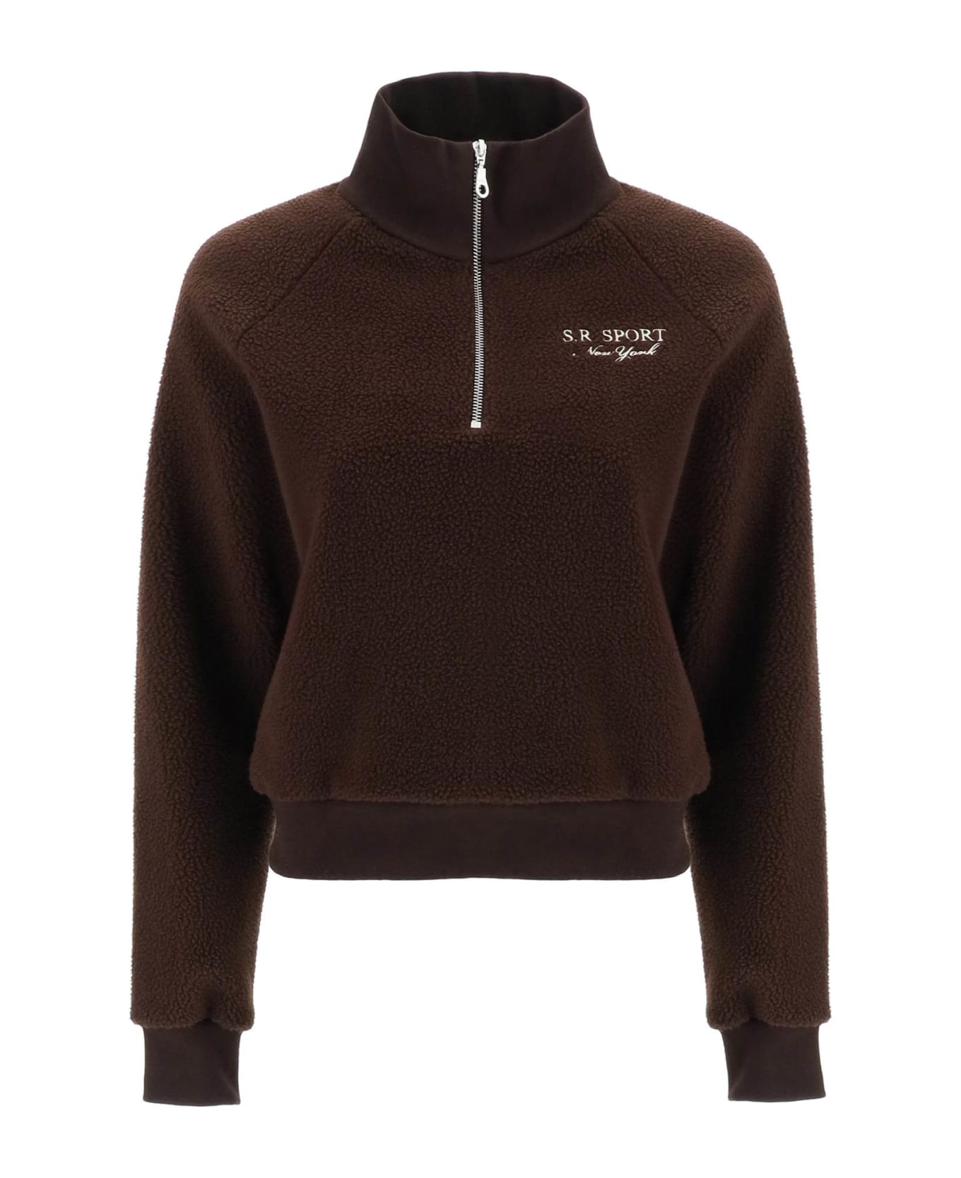 Sporty & Rich Quarter Zip Sherpa Fleece Sweatshirt - CHOCOLATE (Brown)