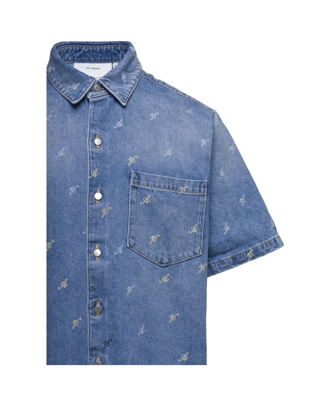 Axel Arigato Blue Jeans Shirt With Logo All Over In Denim Man - Blu