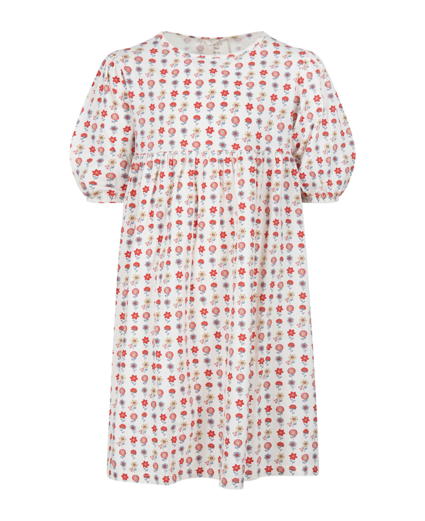 Coco Au Lait Ivory Dress For Girl With Flowers Print - Ivory ワンピース＆ドレス
