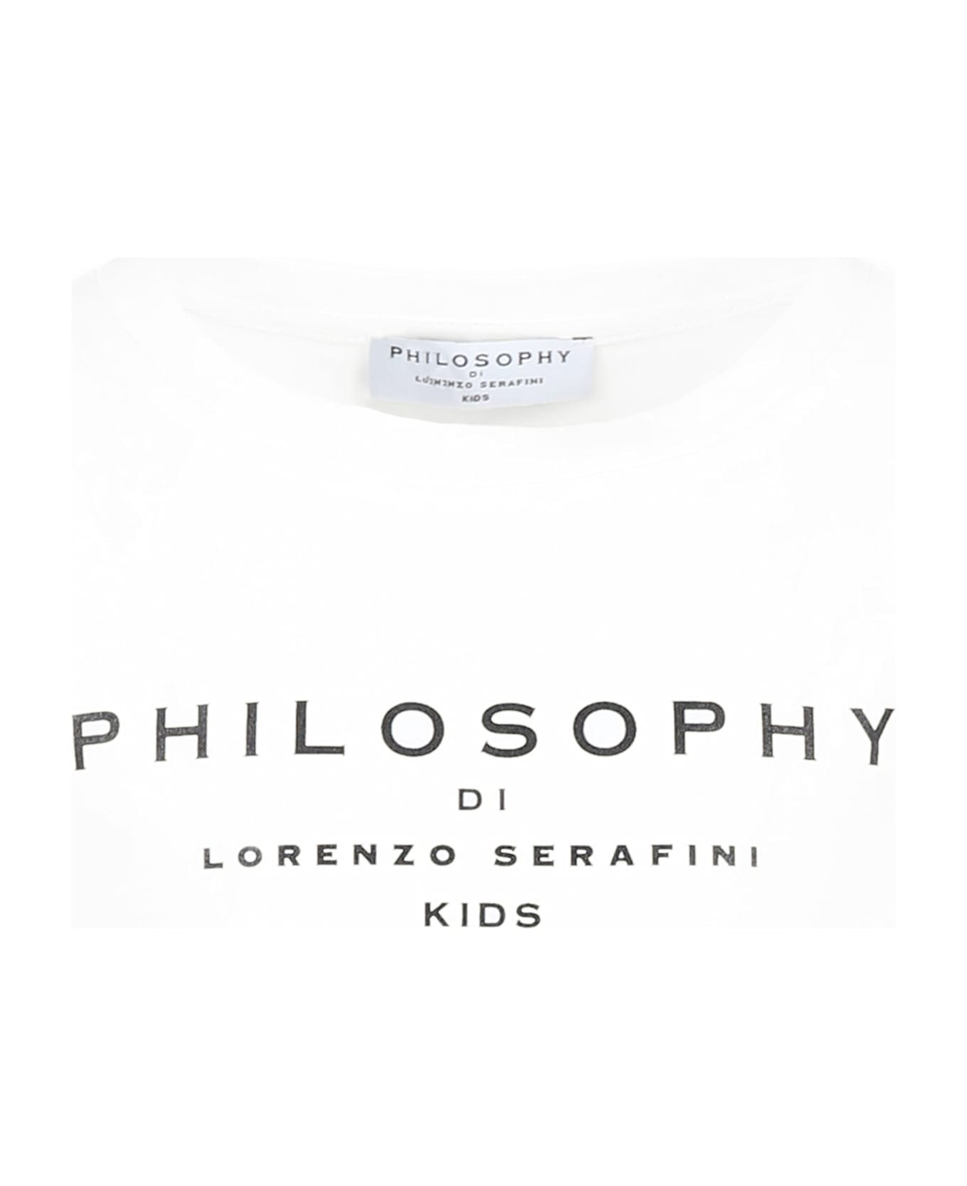 Philosophy di Lorenzo Serafini Kids White Crop T-shirt For Girl With Logo - White