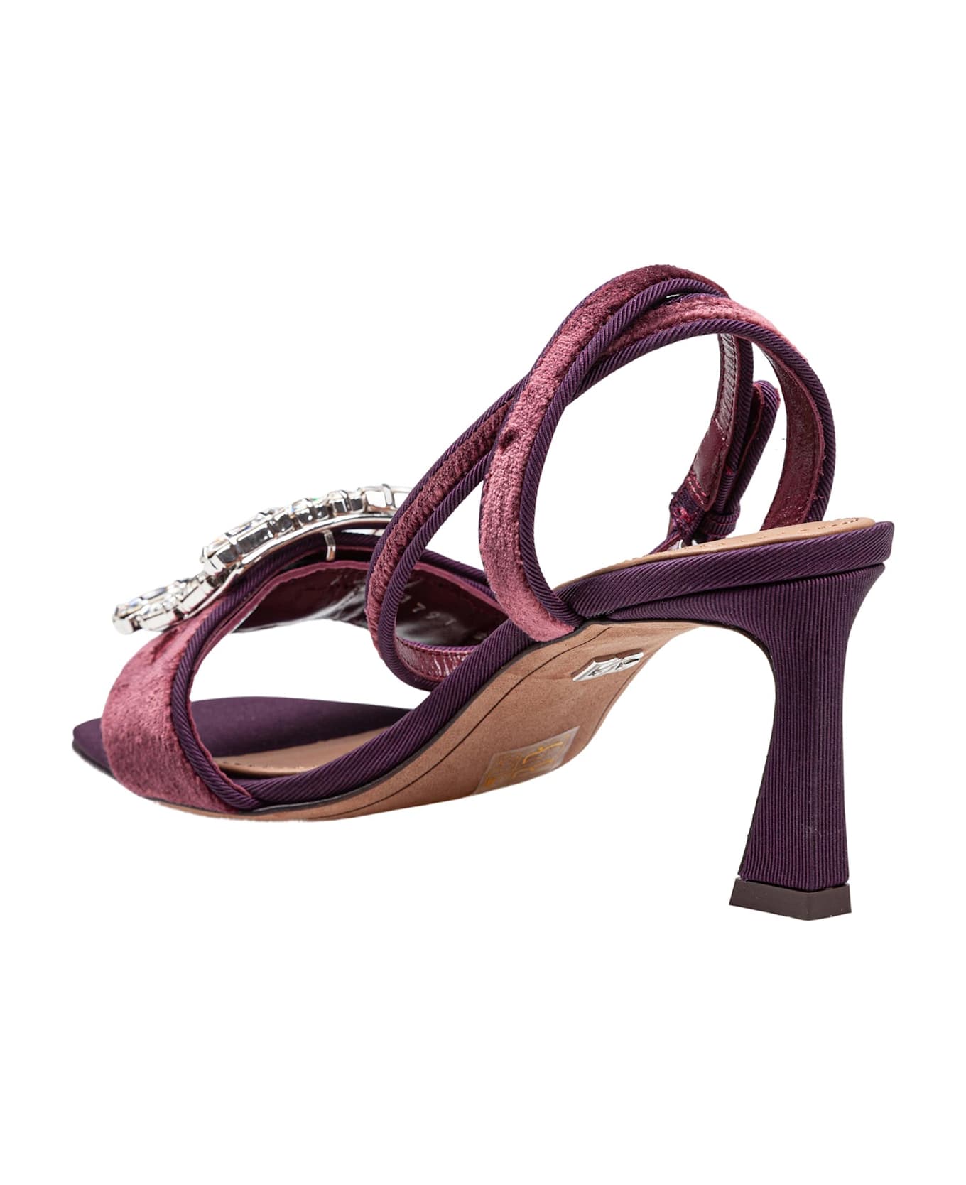 Dolce 
Gabbana Velvet Sandal In Vinacca Color With Buckle With Stones - Multicolor