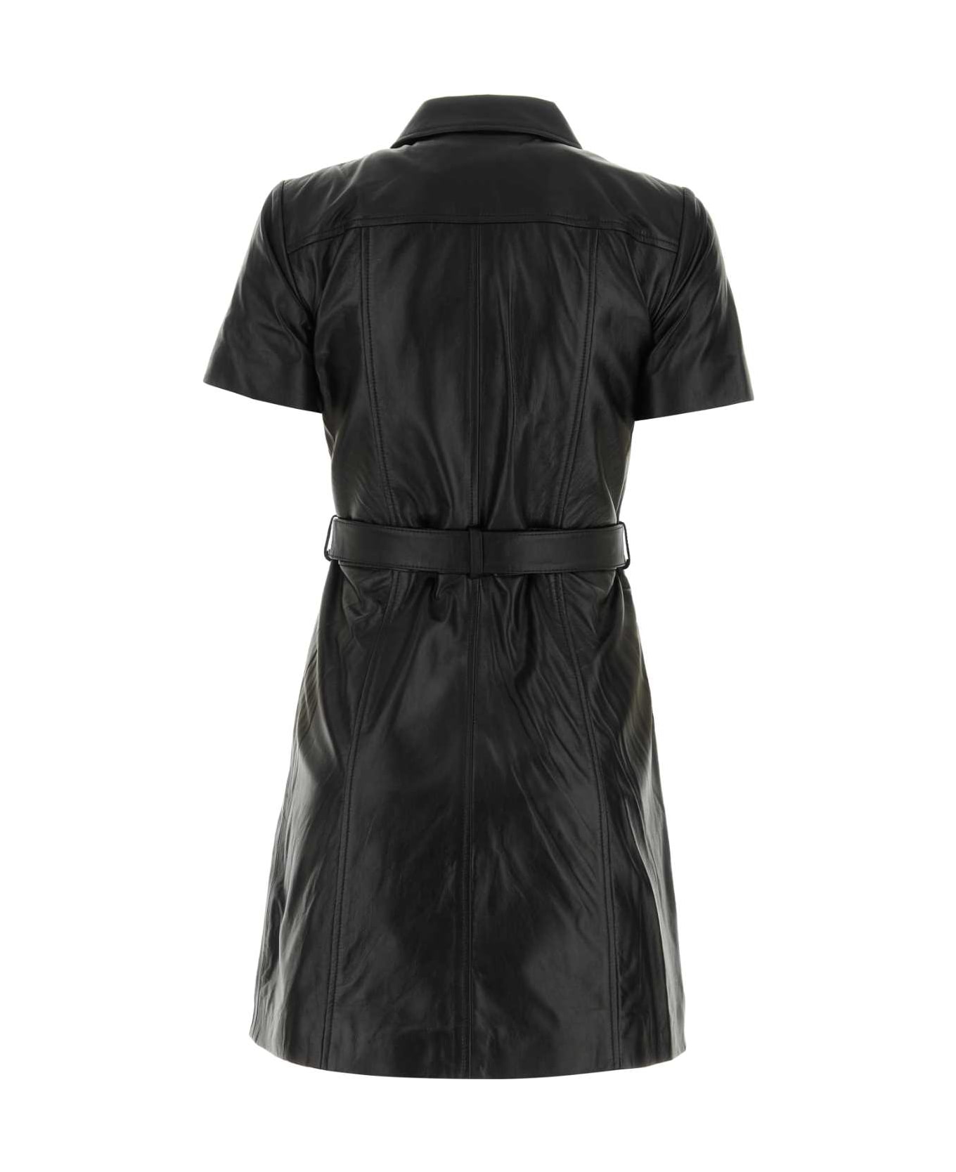 Michael Kors Black Leather Mini Dress - BLACK