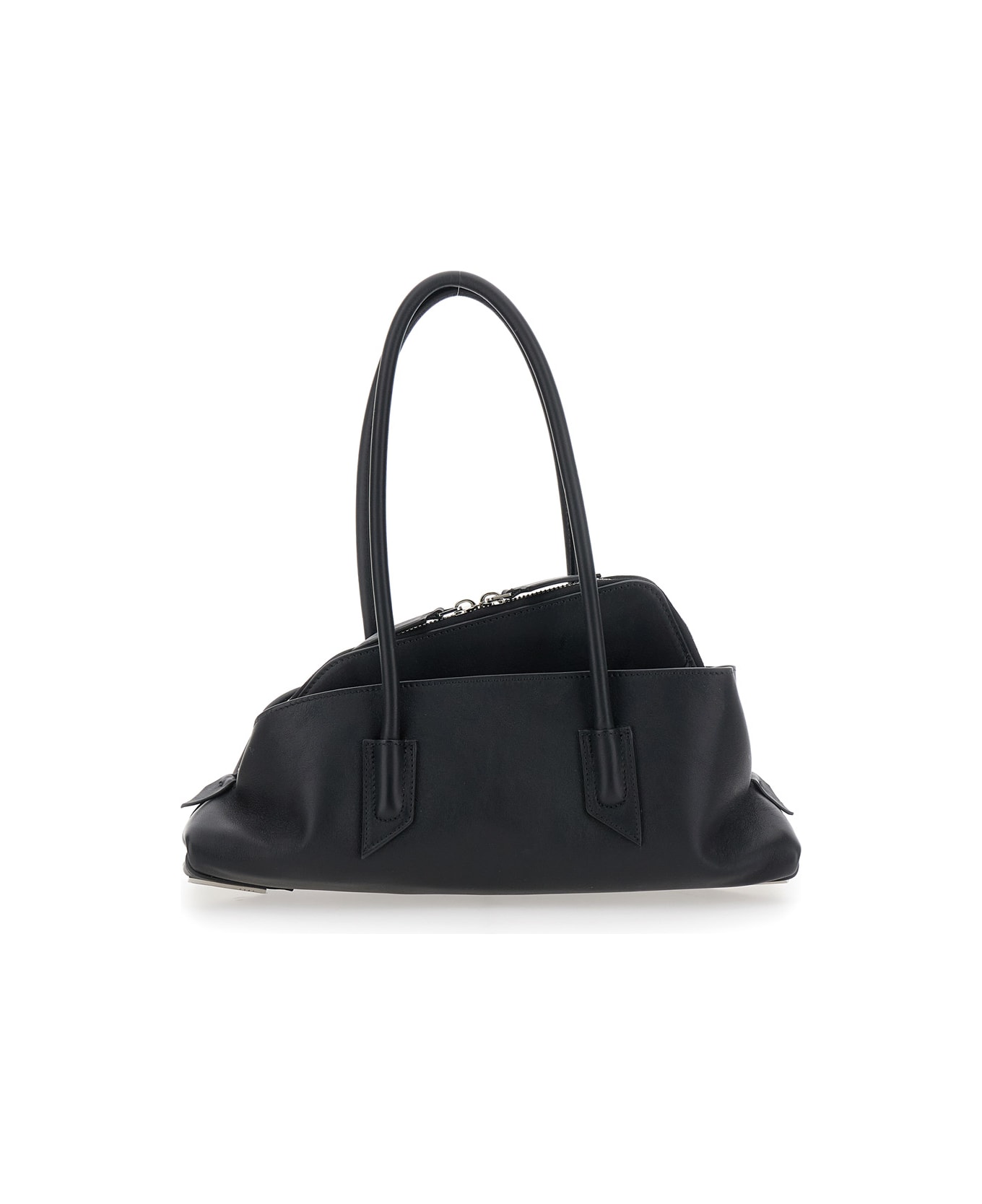 The Attico 'la Passeggiata Small' Black Shoulder Bag With Tubular Handles And Impressed Logo On The Front In Leather Woman - Black