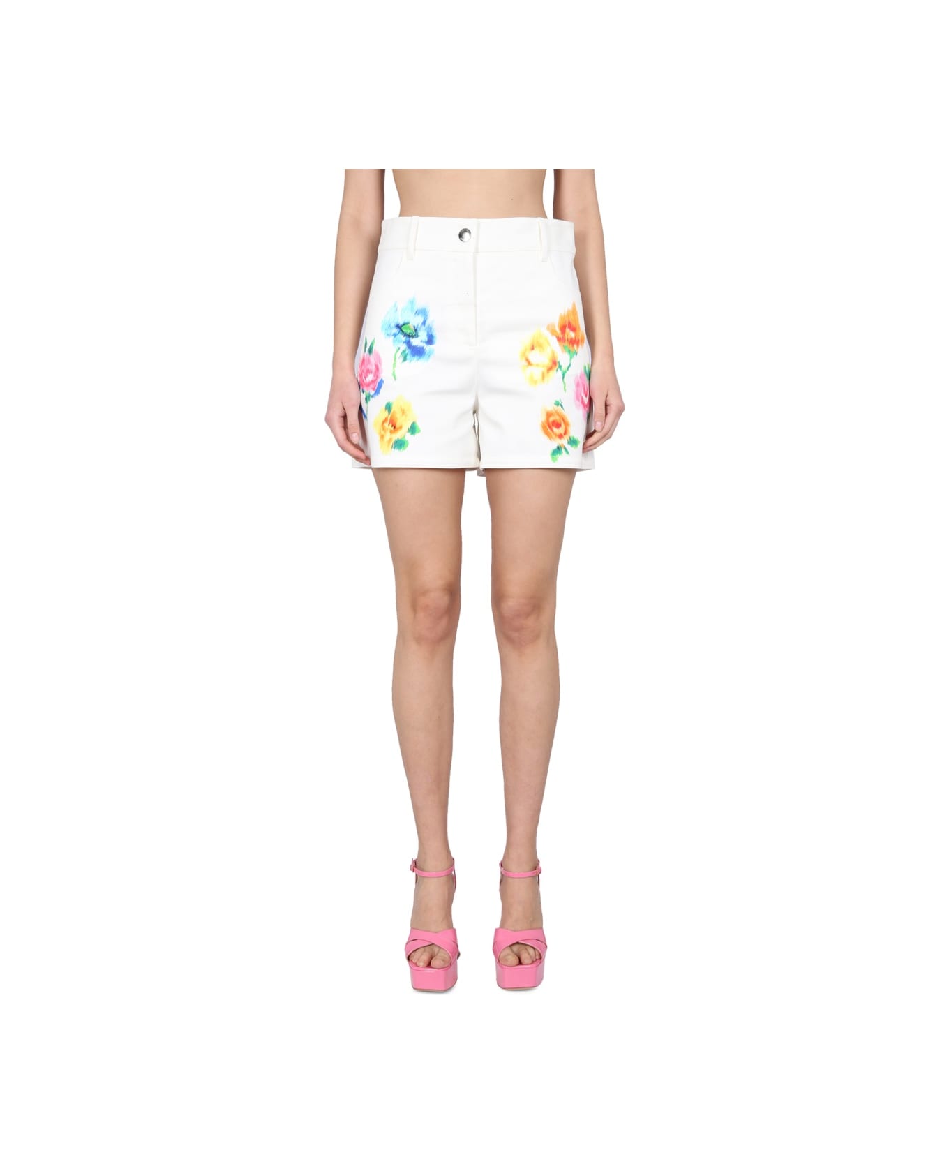 Boutique Moschino Shorts In Broderie Anglaise Flower Chiné - WHITE