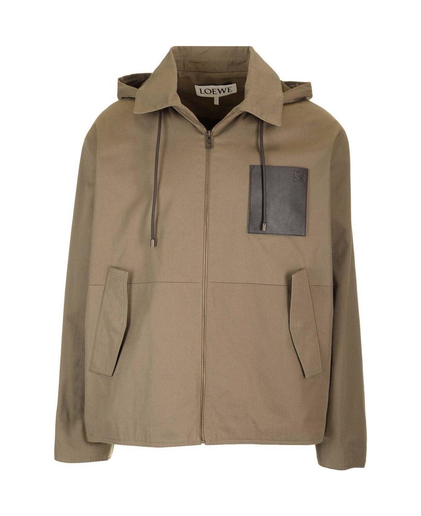 Loewe Zip-up Hooded Jacket - Khaki brown
