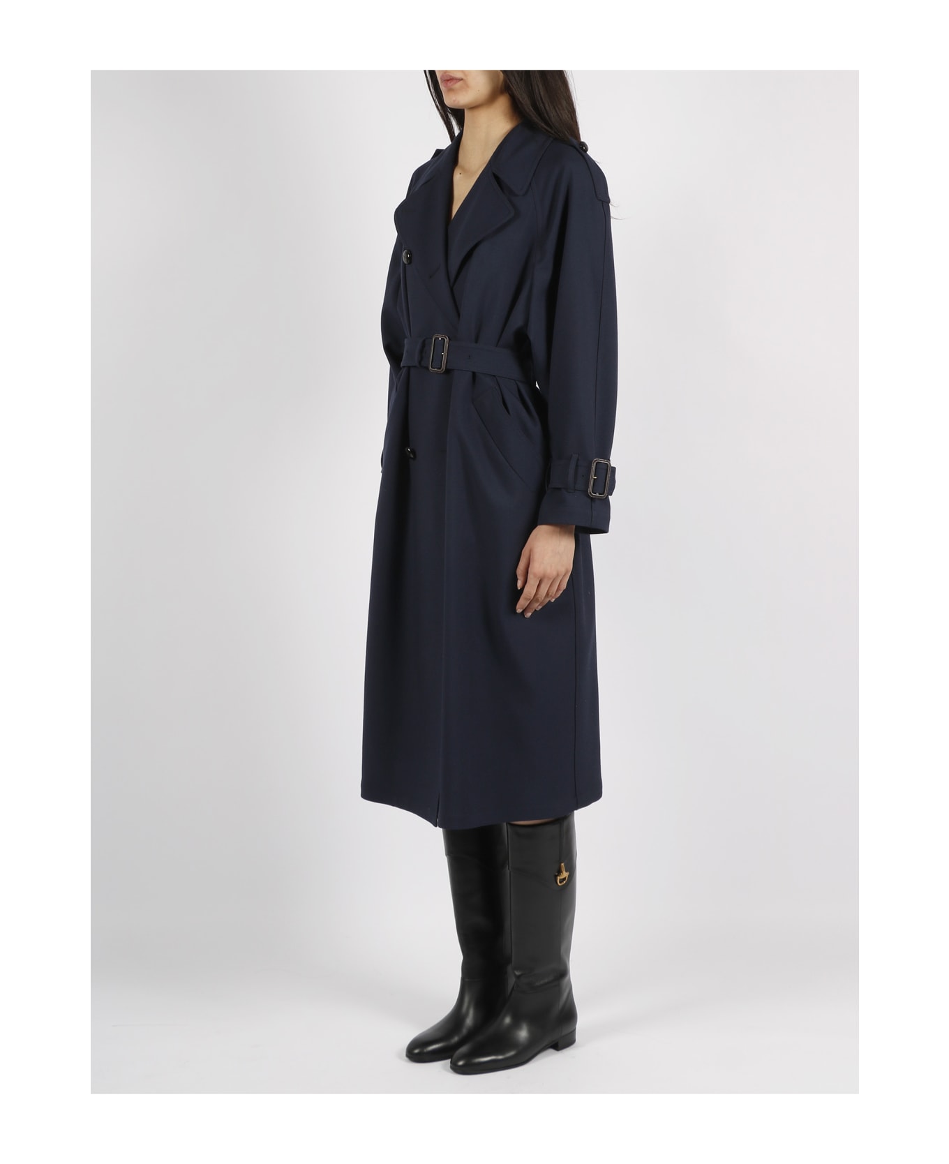 Gucci Blue Comfort Trench Coat In Wool Woman - Blue