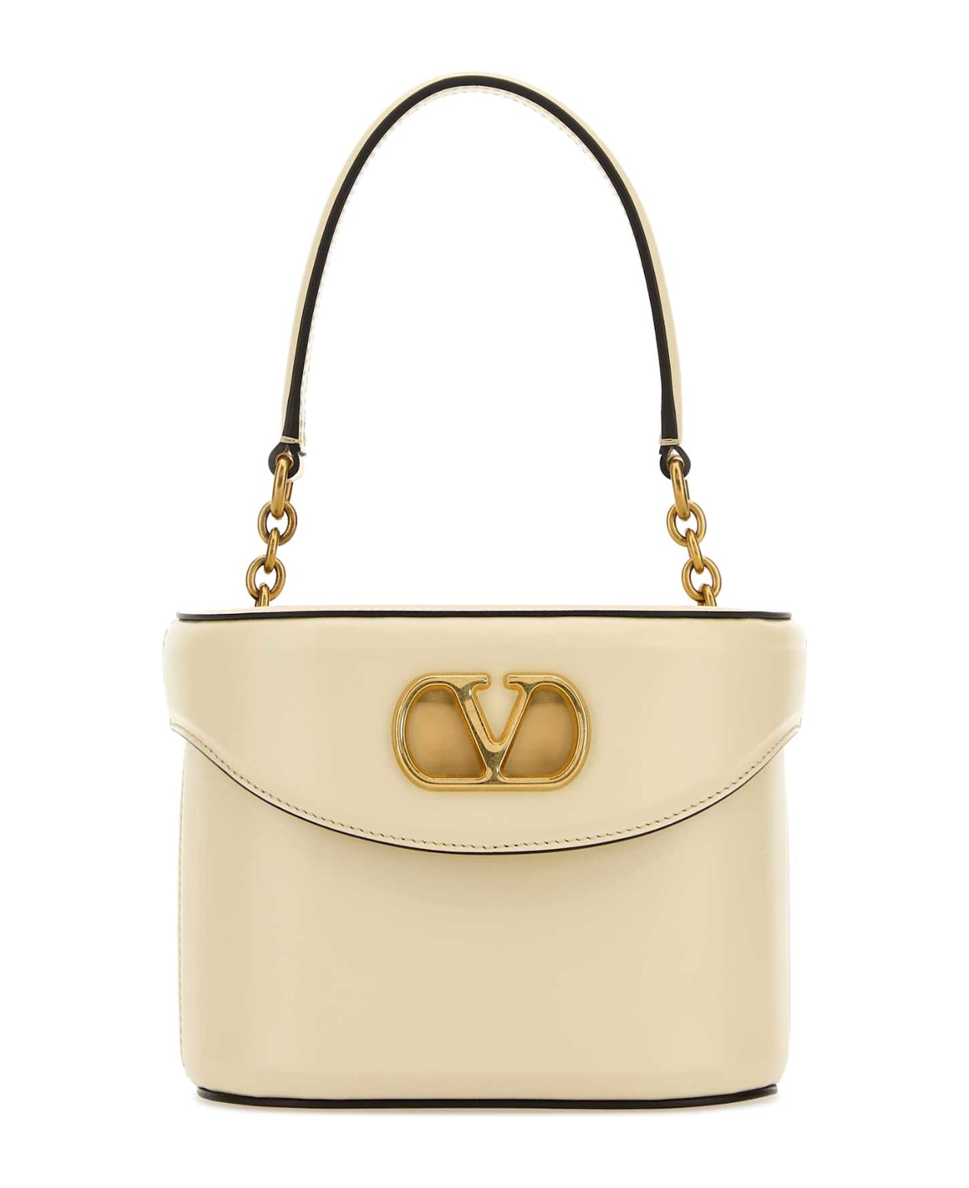 Valentino Garavani Ivory Leather Vlogo Signature Bucket Bag - BUTTERWHITE