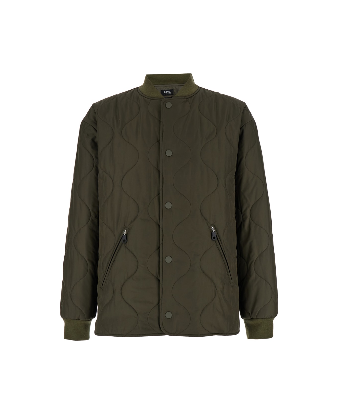 A.P.C. 'florent' Military Green Jacket With Snap Buttons In Quilted Fabric Man - Green