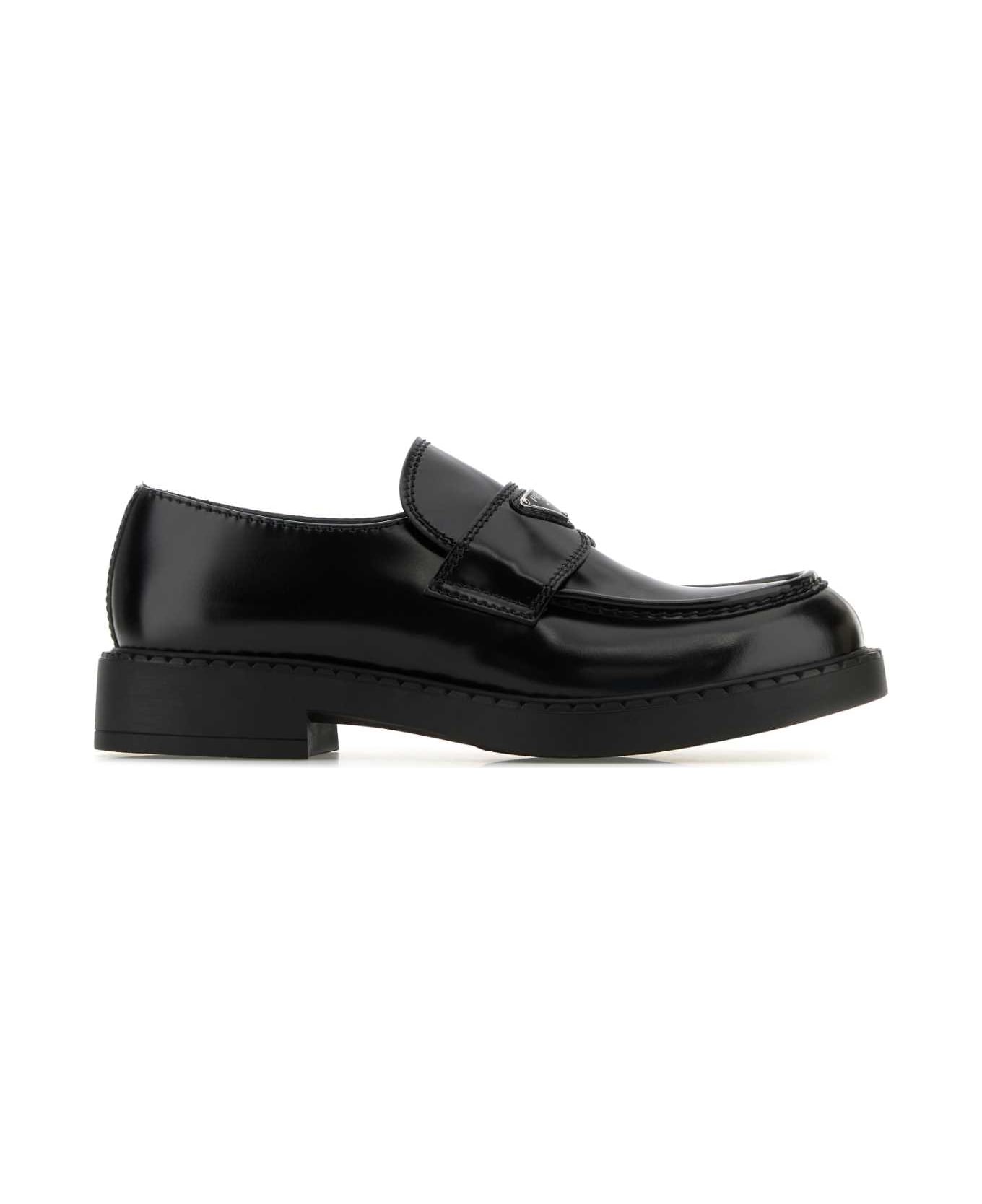 Prada Black Leather Chocolate Loafers - NERO