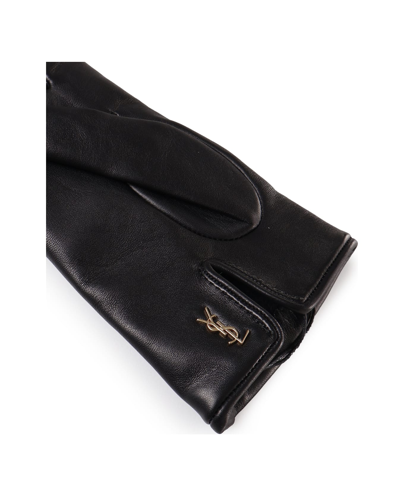 Saint Laurent Cassandre Leather Gloves - Black Gold