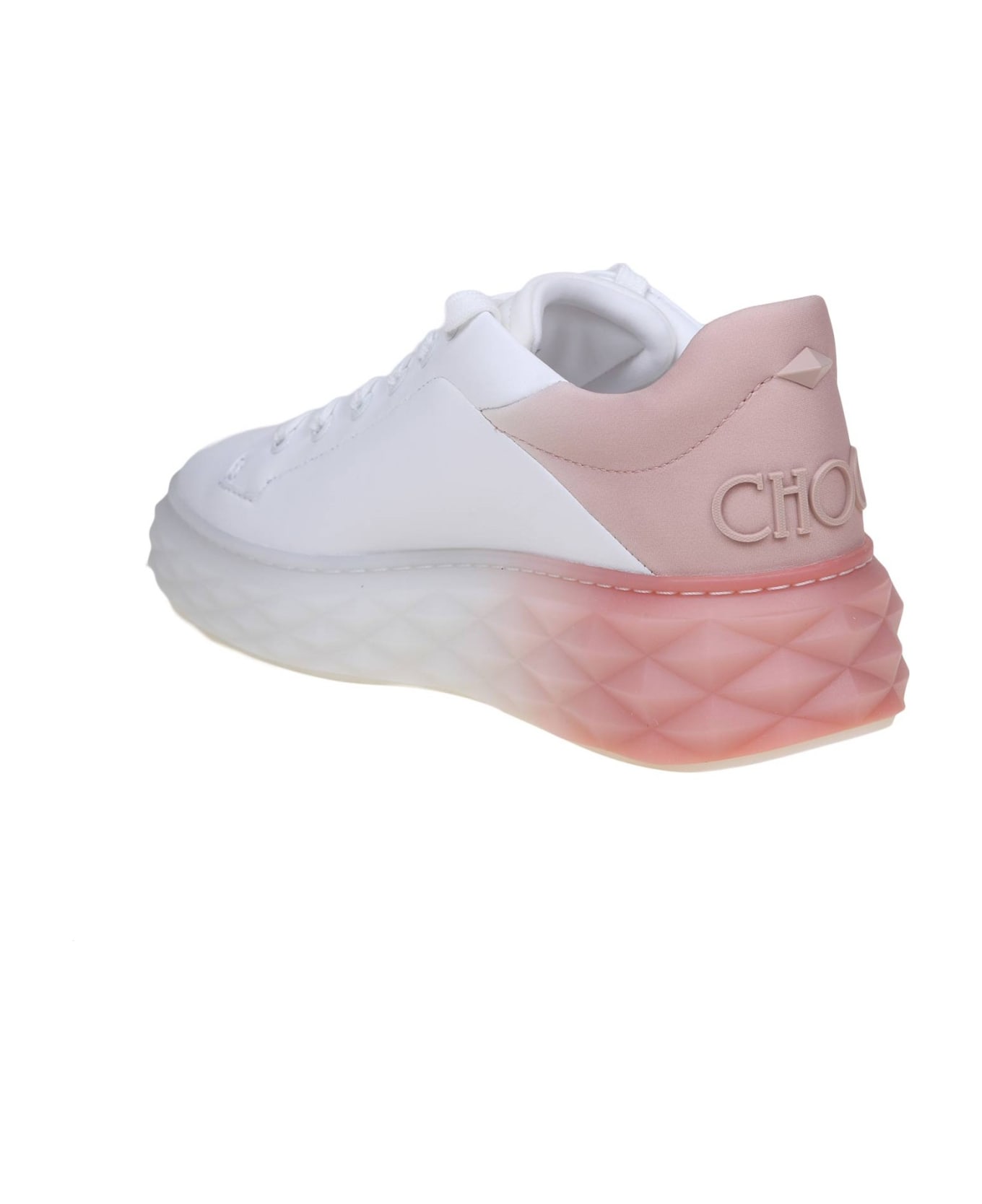 Jimmy Choo Diamond Maxi Sneakers In White And Pink Leather - White Black Mix ウェッジシューズ