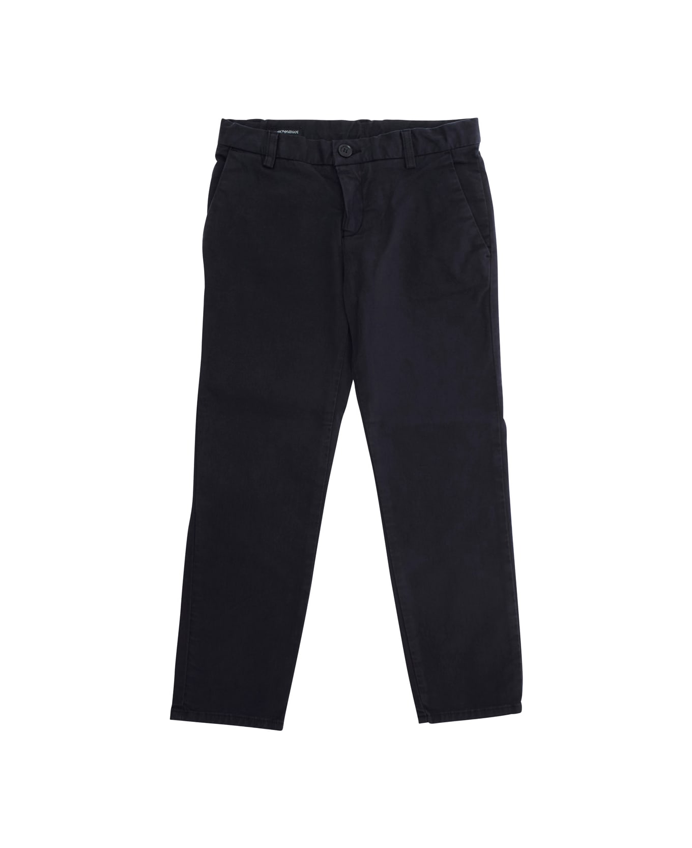 Emporio Armani Blue Trousers With Belt Loops And Logo Plate On The Back In Cotton Boy - Blu