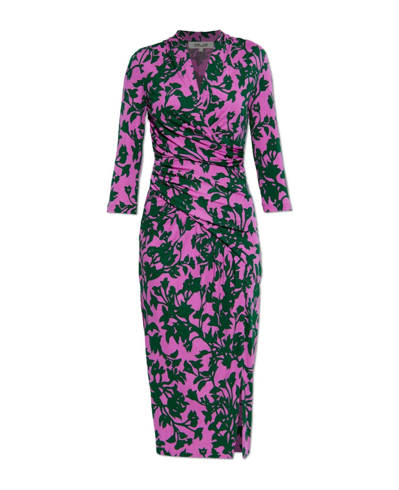 Diane Von Furstenberg Tash All-over Patterned V-neck Dress - PURPLE/GREEN