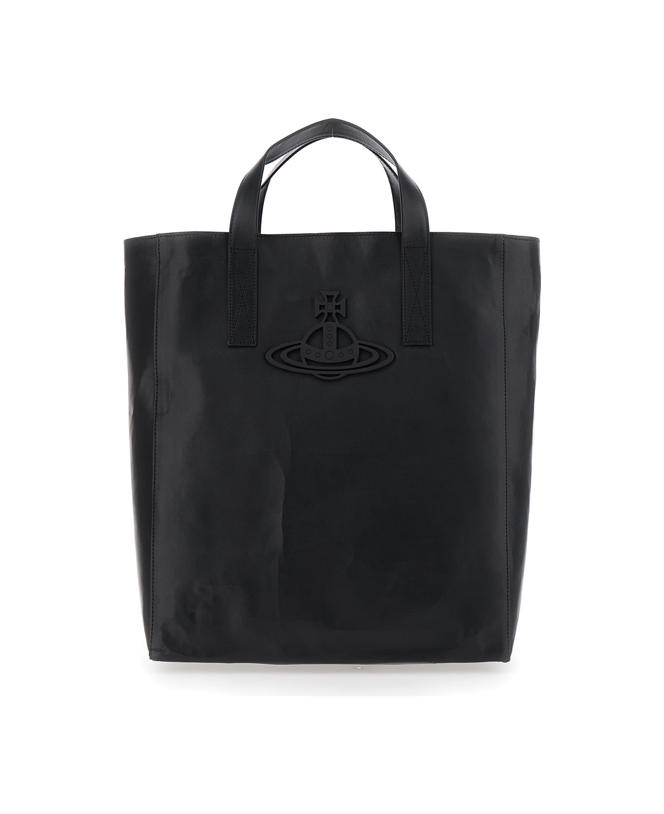 Vivienne Westwood 
sarah
 Black Medium Tote Bag With Embossed Orb Logo On The Front In Leather Woman - Black