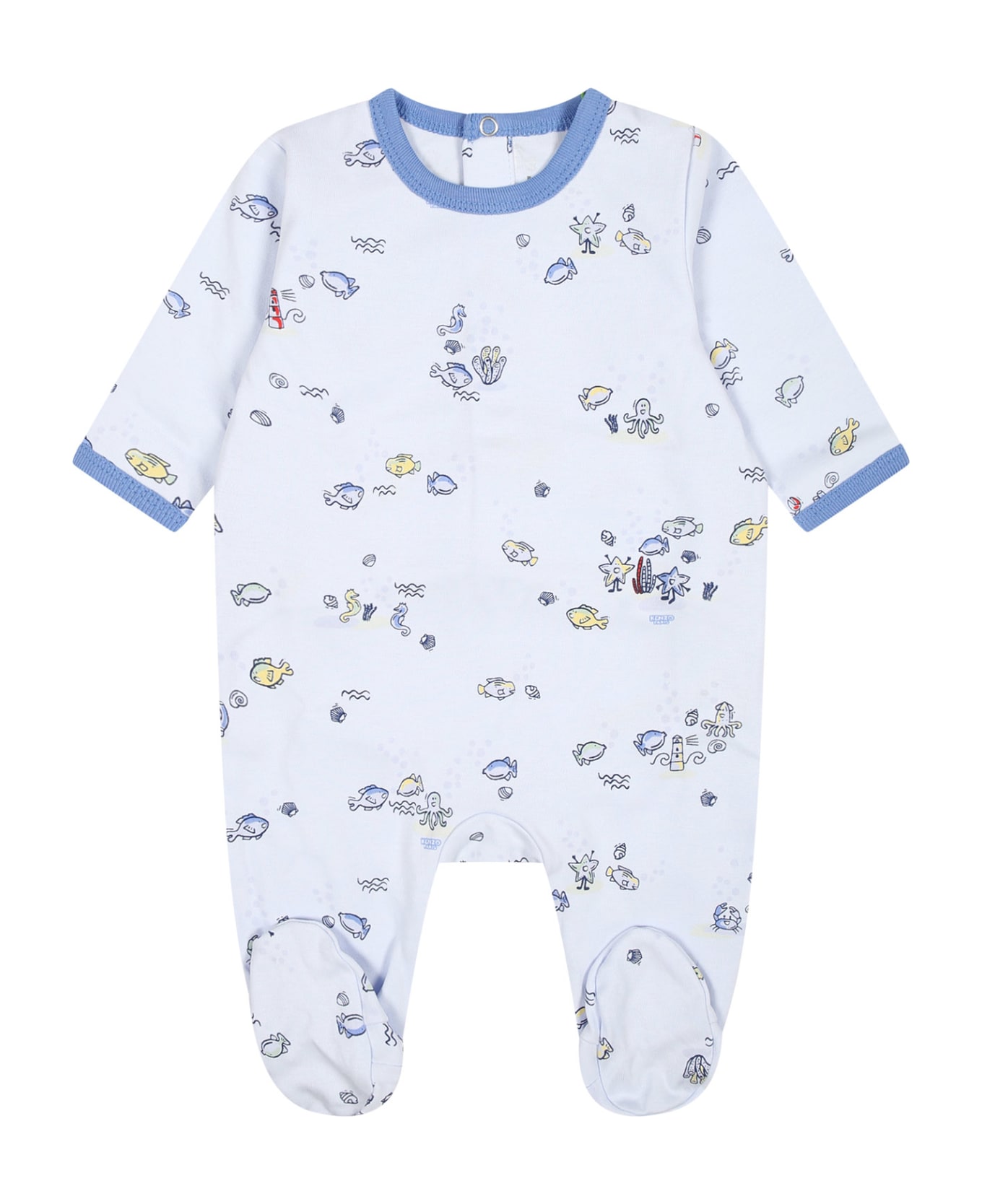 Kenzo Kids Light Blue Set For Baby Boy With Print And Logo - Light Blue ボディスーツ＆セットアップ