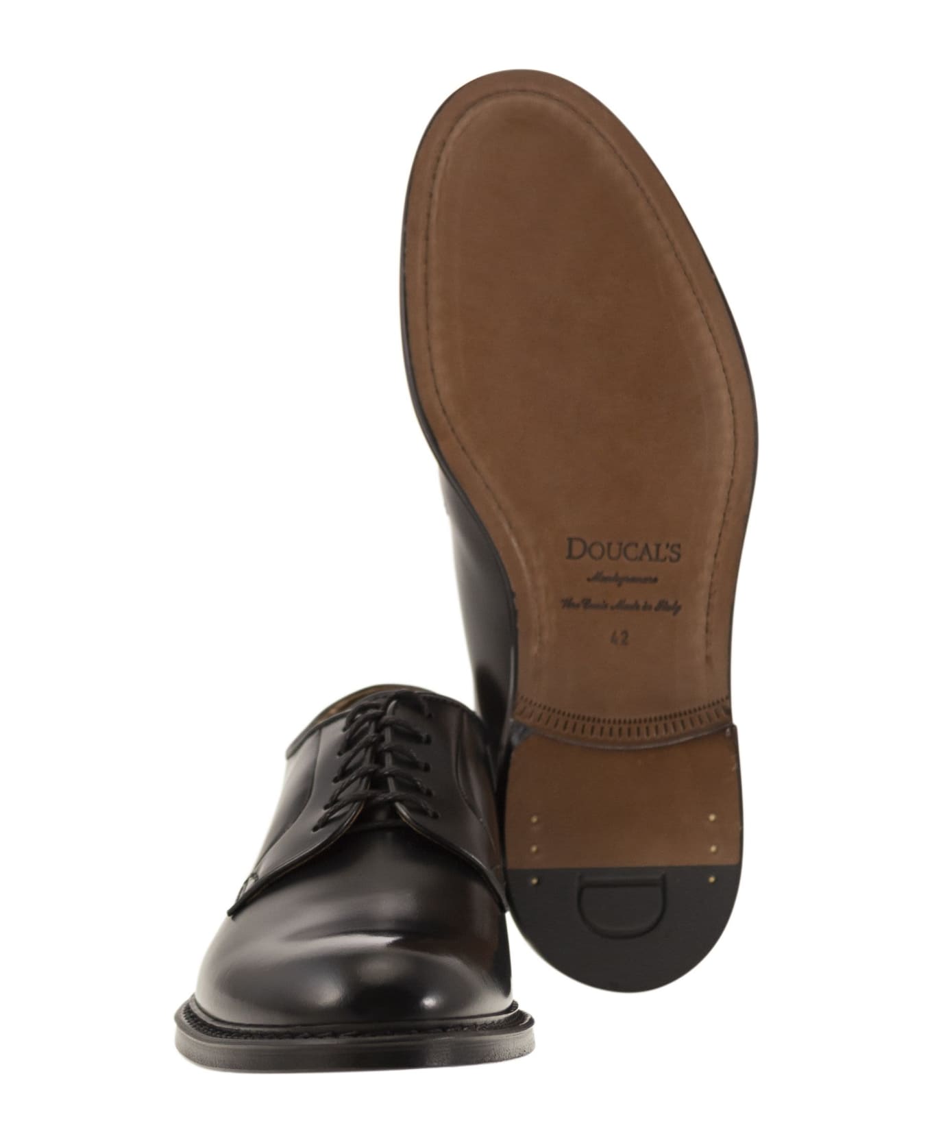 Doucal's Smooth Leather Derby - Black ローファー＆デッキシューズ