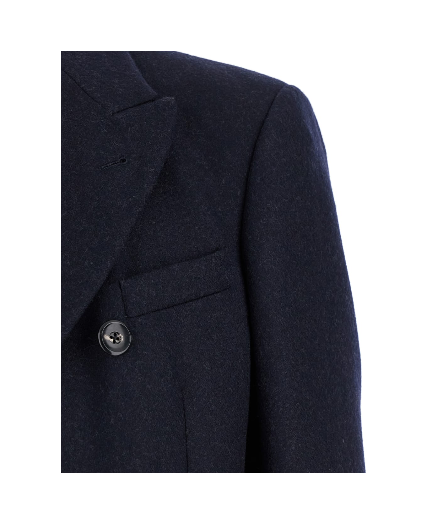 Emporio Armani Blue Double-breasted Long Coat With Peak Revers In Wool Man - Blu